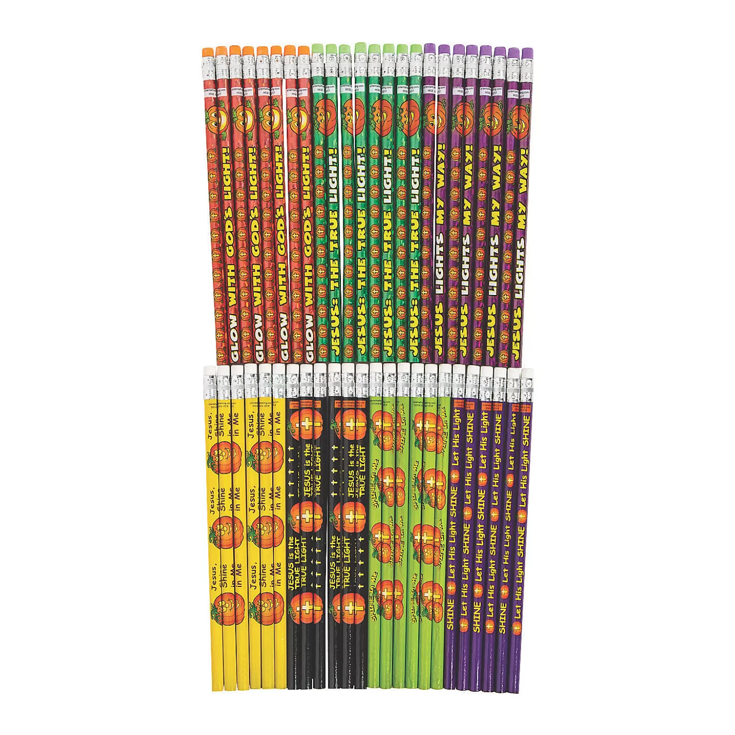 Hot Bulk 48 Pc.Christian Pumpkin Pencil Assortment Boo Bags