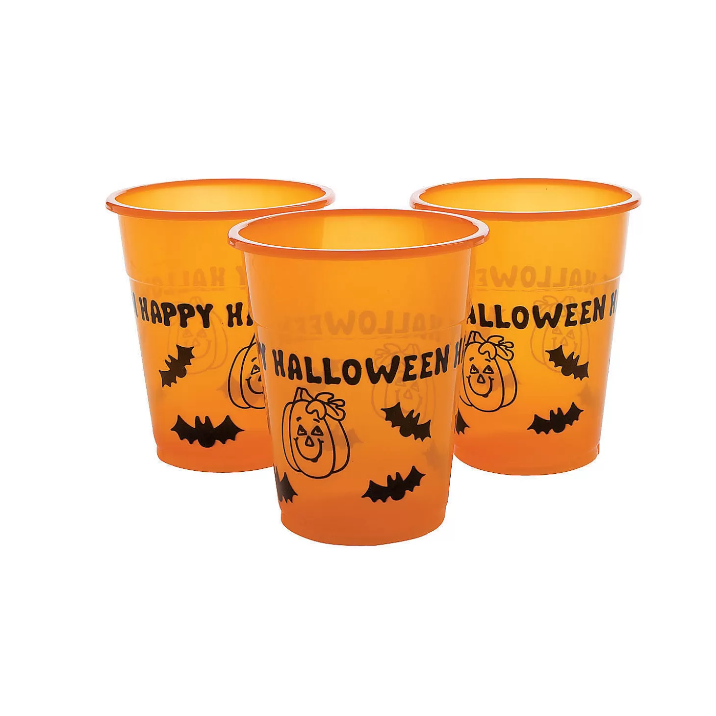 Sale Bulk 50 Ct. Happy Halloween Pumpkin & Bats Plastic Cups Boo Bags