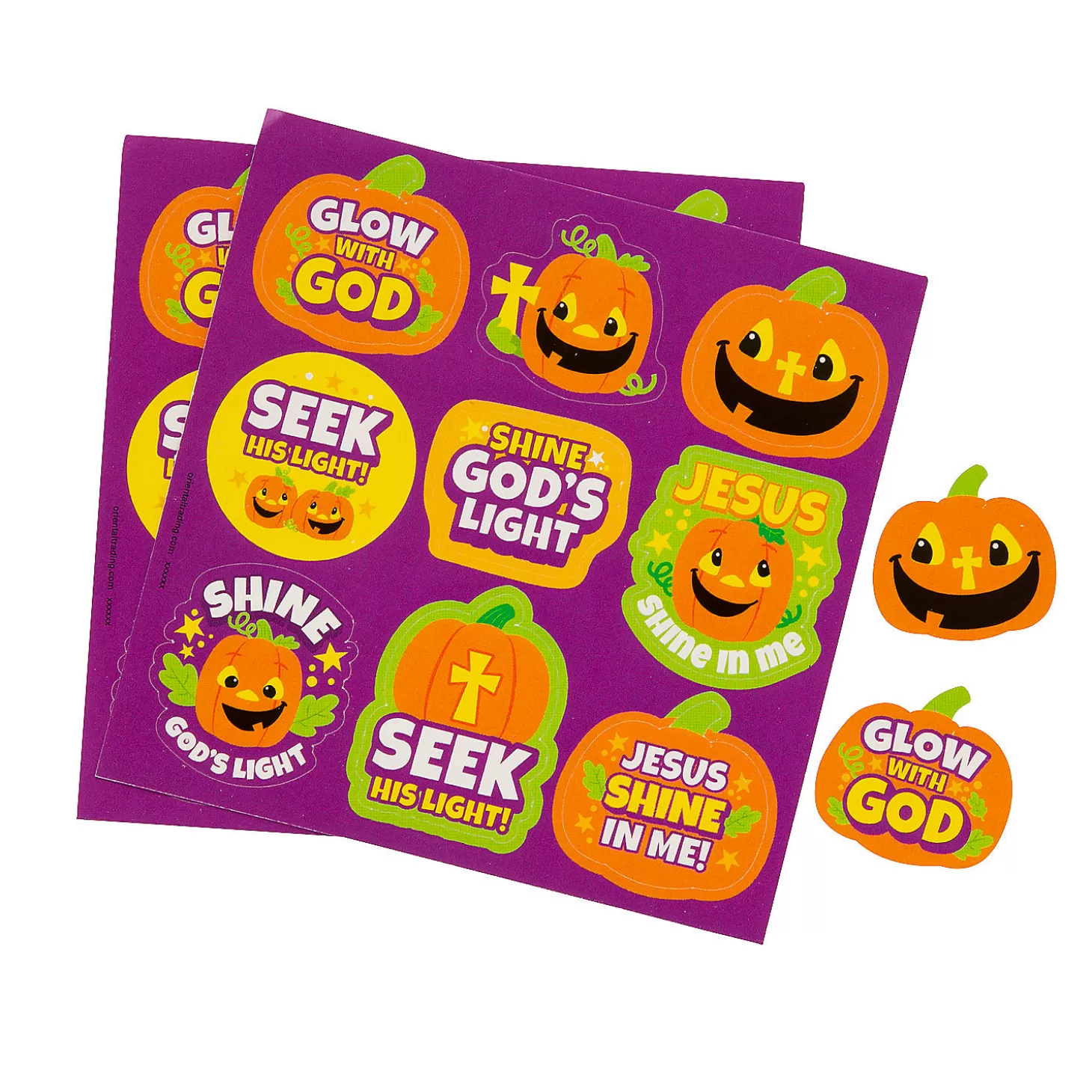 Store Bulk 50 Pc. Christian Pumpkin Treat Sticker Sheets Boo Bags