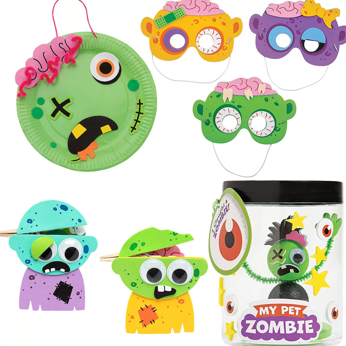 Store Bulk Halloween Zippy Zombie Craft Kit Assortment - Makes 48 Halloween Fun Kits