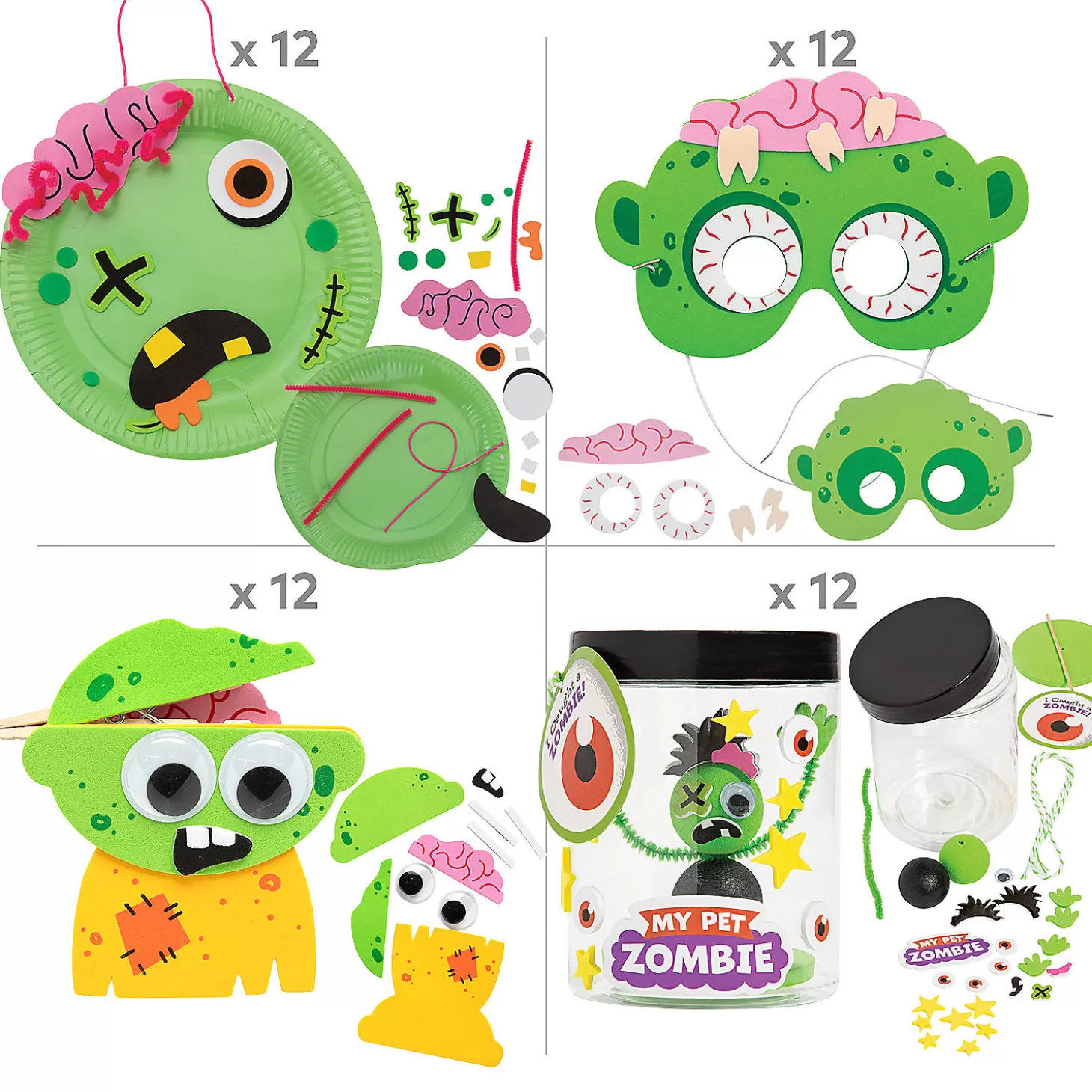 Store Bulk Halloween Zippy Zombie Craft Kit Assortment - Makes 48 Halloween Fun Kits