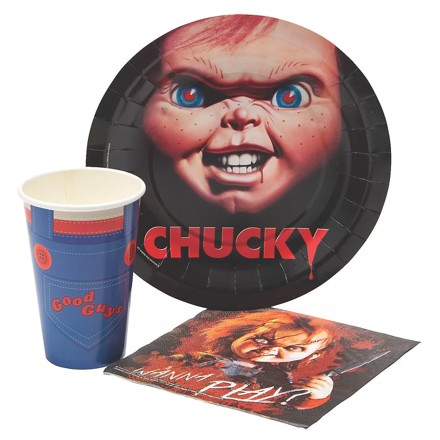 Clearance Child's Play Chucky Tableware Kit For 20 Guests Halloween Fun Kits