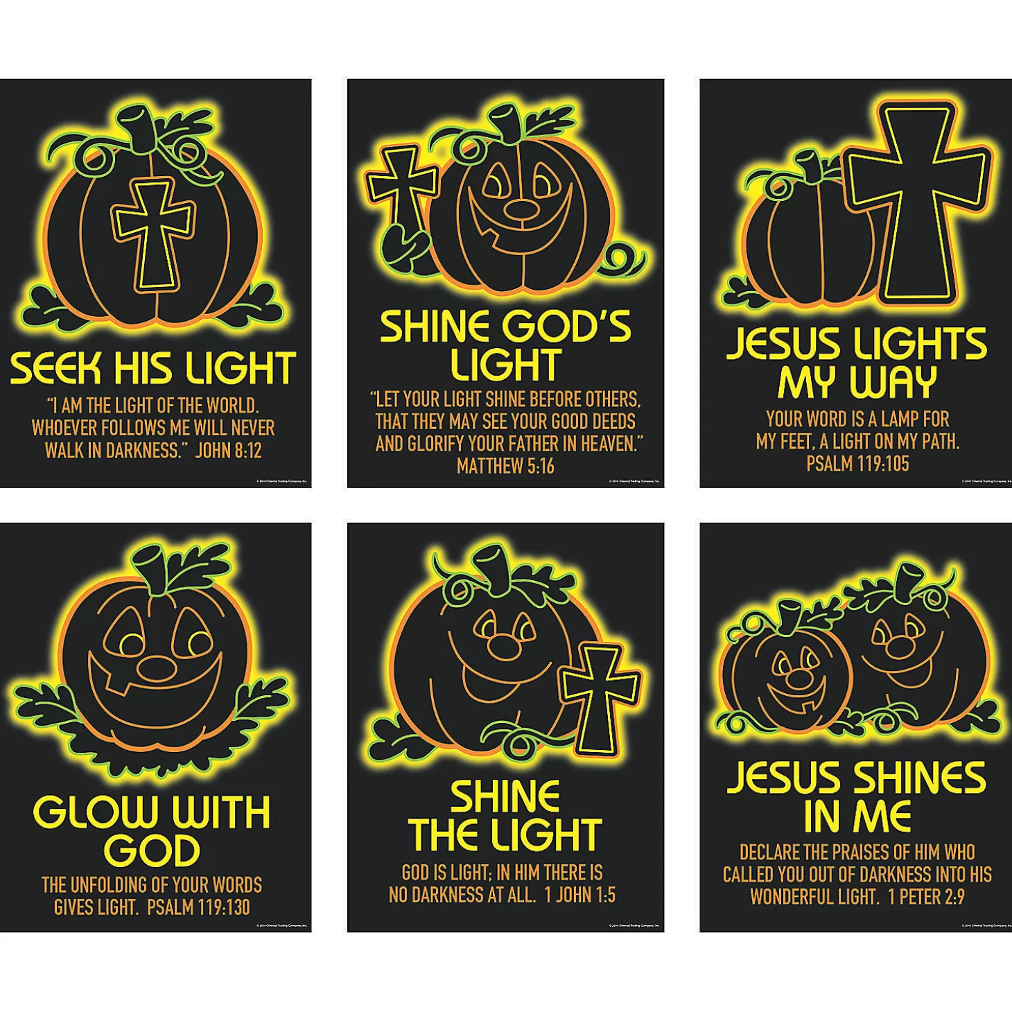 Discount Christian Neon Pumpkin Poster Set - 6 Pc. Religious Halloween