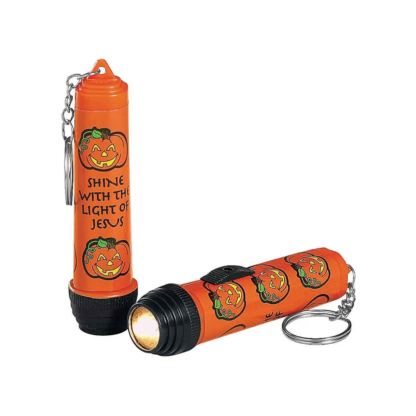 Cheap Christian Pumpkin Flashlight Keychains - 12 Pc. Religious Halloween