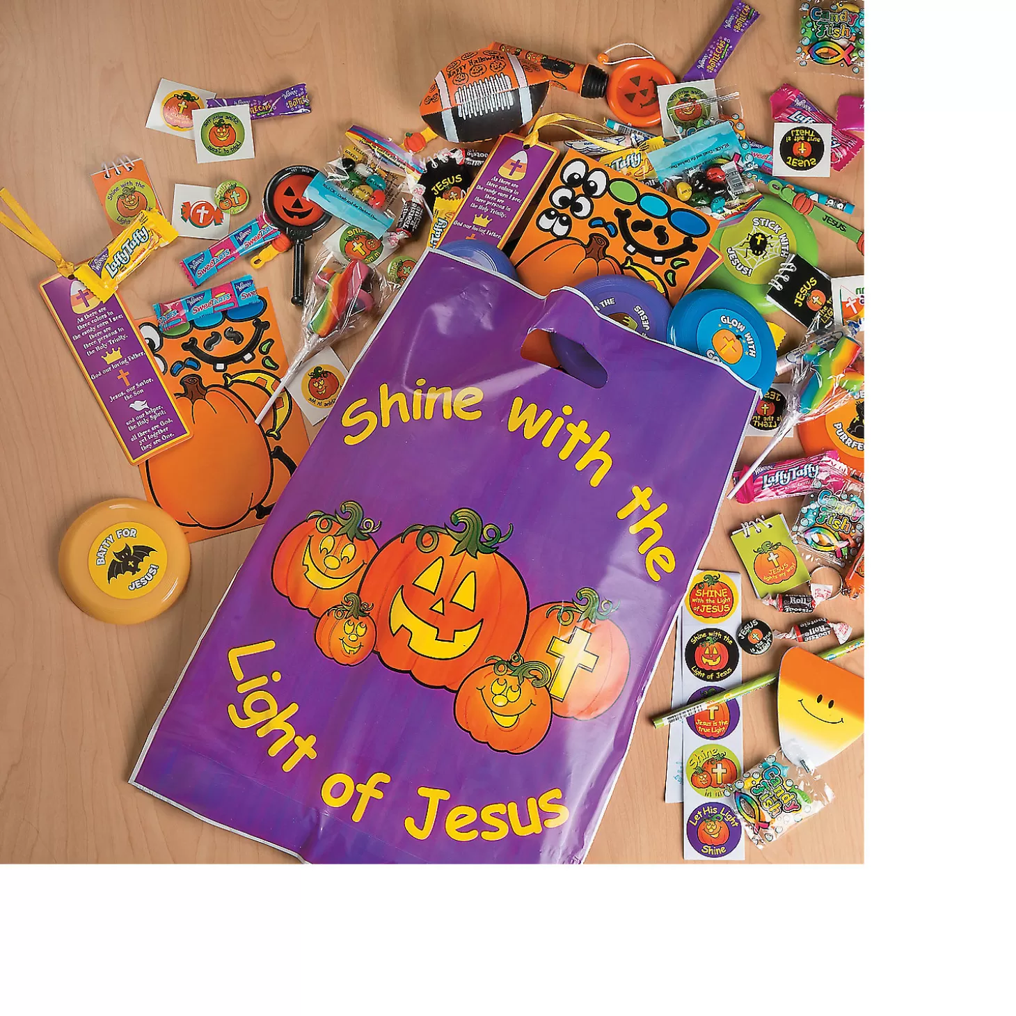 Cheap Christian Pumpkin Flashlight Keychains - 12 Pc. Religious Halloween