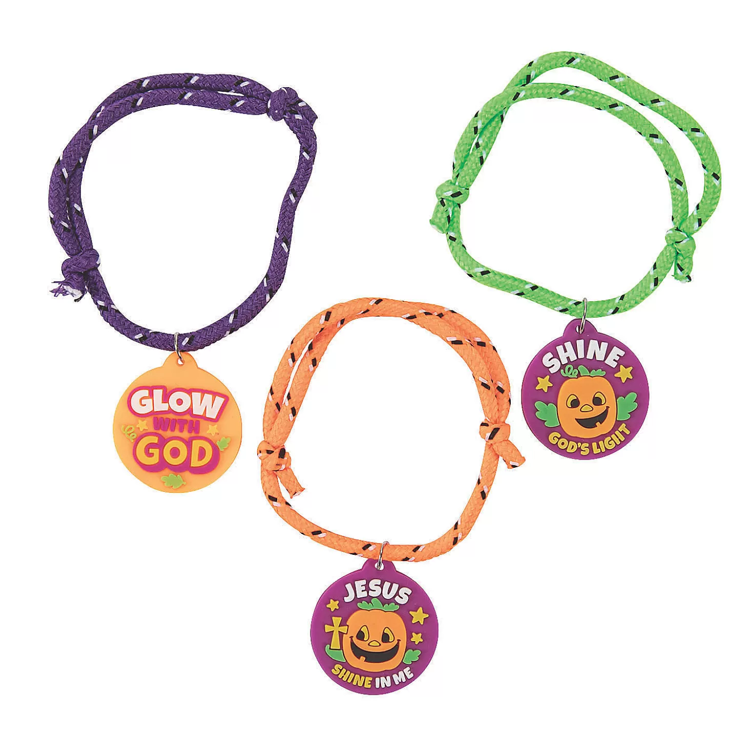 Fashion Christian Pumpkin Friendship Rope Bracelets - 24 Pc. Religious Halloween