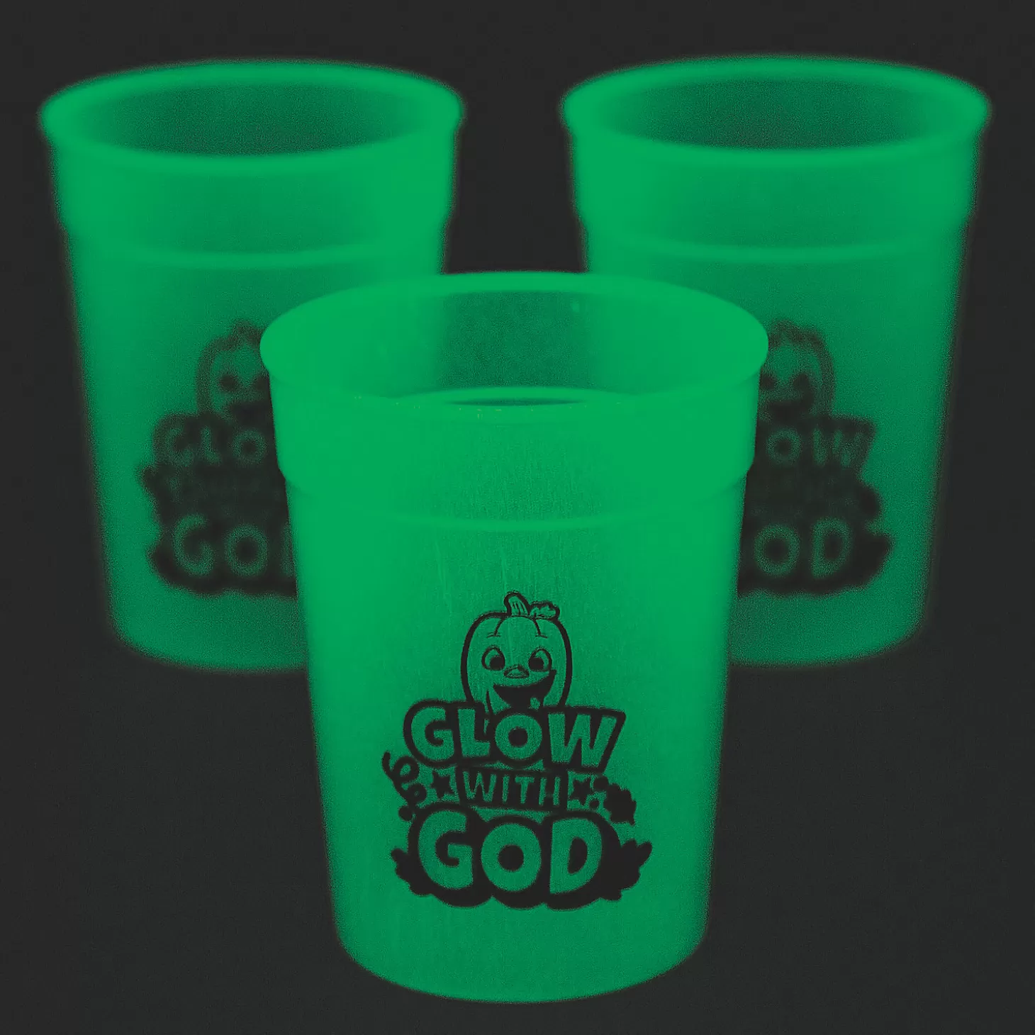 Fashion Christian Pumpkin Glow-In-The-Dark Reusable Bpa-Free Plastic Cups - 12 Ct. Religious Halloween