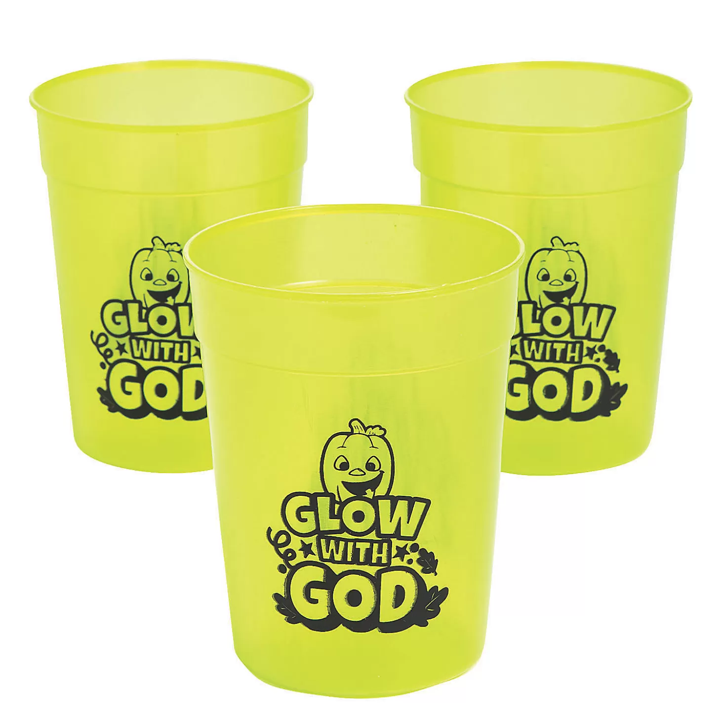 Fashion Christian Pumpkin Glow-In-The-Dark Reusable Bpa-Free Plastic Cups - 12 Ct. Religious Halloween