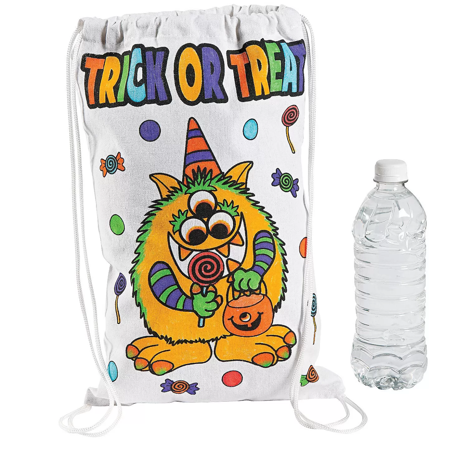 Fashion Color Your Own Medium Halloween Trick-Or-Treat Drawstring Bags - 12 Pc. Halloween Bags