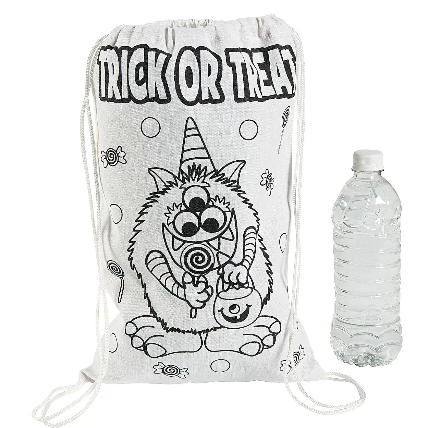 Fashion Color Your Own Medium Halloween Trick-Or-Treat Drawstring Bags - 12 Pc. Halloween Bags