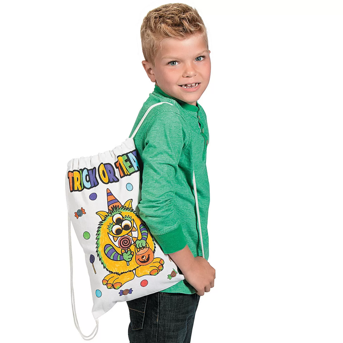 Fashion Color Your Own Medium Halloween Trick-Or-Treat Drawstring Bags - 12 Pc. Halloween Bags