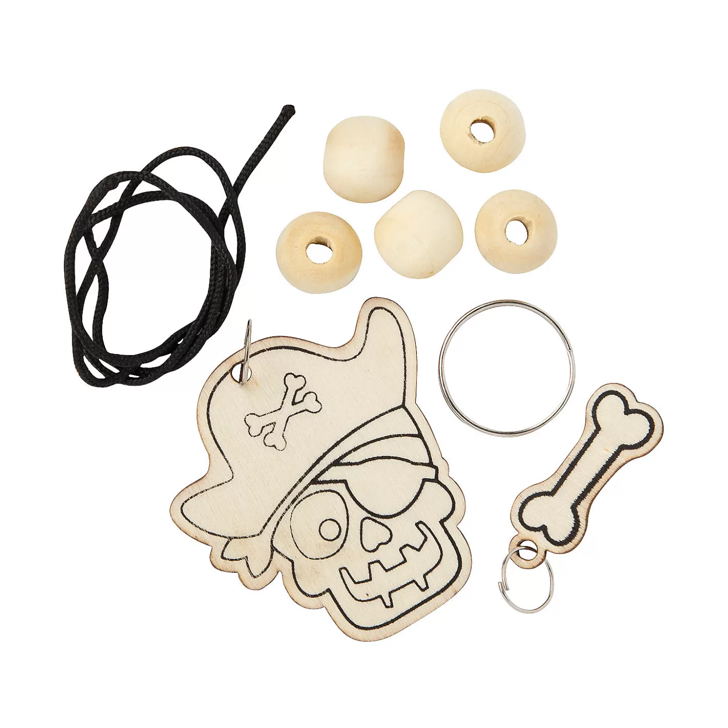 Discount Color Your Own Spooky Pirate Wood Key Chains Craft Kit - Makes 12 Halloween Apparel & Accessories
