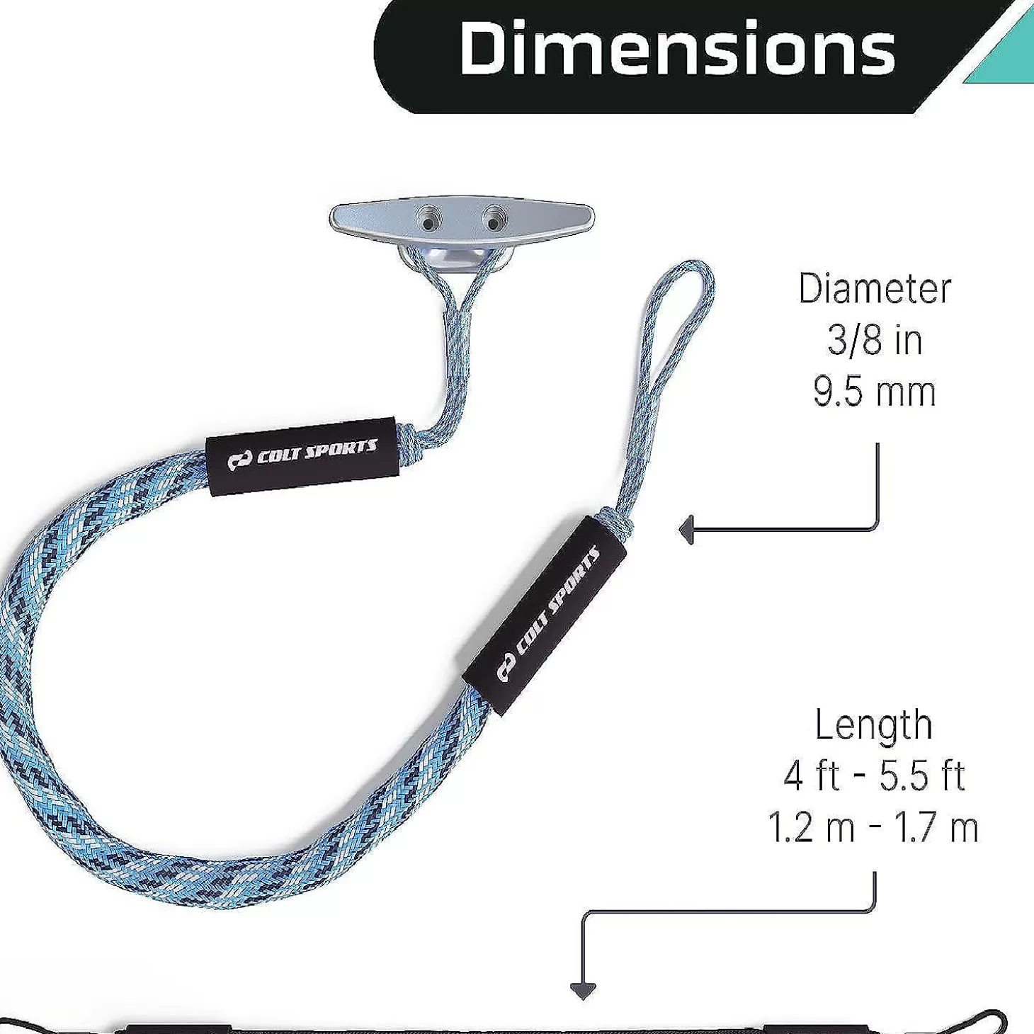 Fashion Colt Sports 2 Pack Bungee Dock Lines Mooring Rope For Boats - Blue, White And Black 7 Feet - Marine Rope, Elastic Boat, Jet Ski Secure Stainless Steel Hooks Water Toys