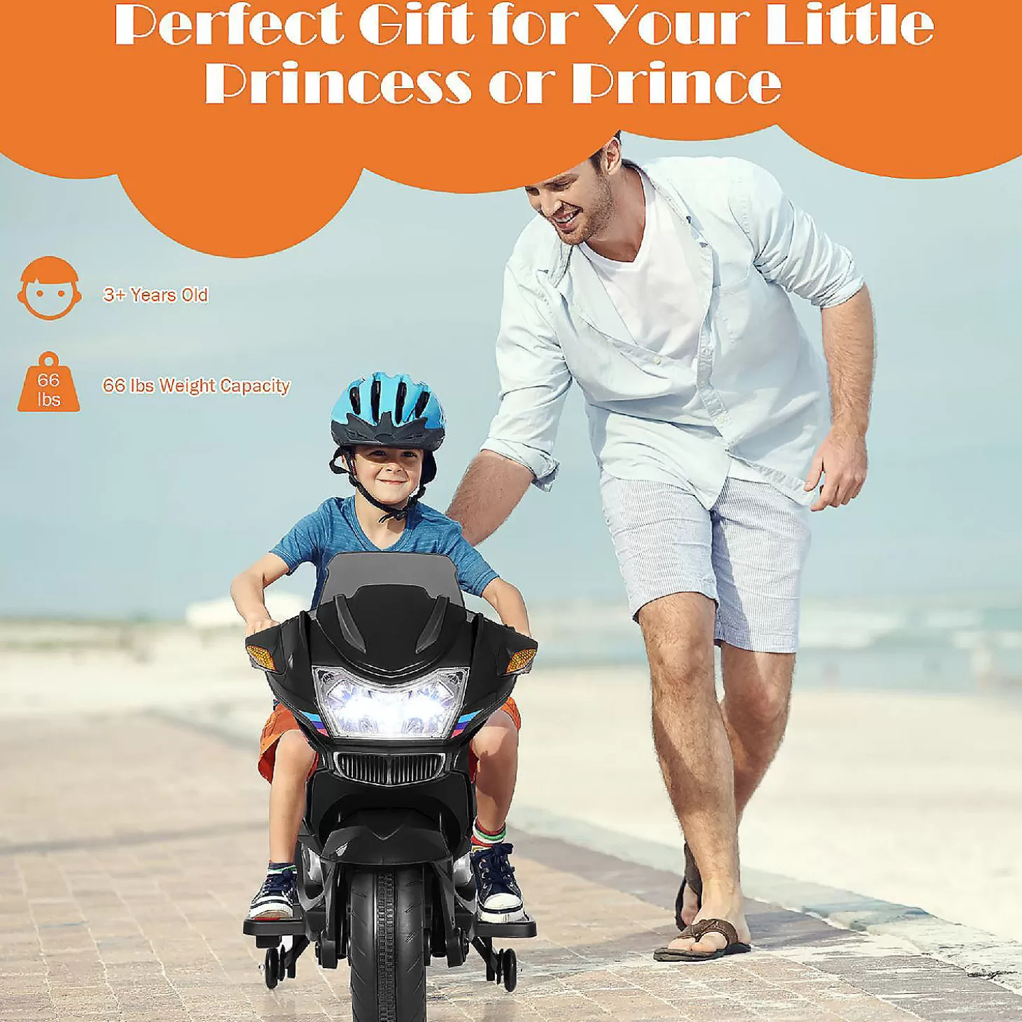 Outlet Costway 12V Kids Ride On Motorcycle Electric Motor Bike W/ Training Wheels & Light Black Riding Toys