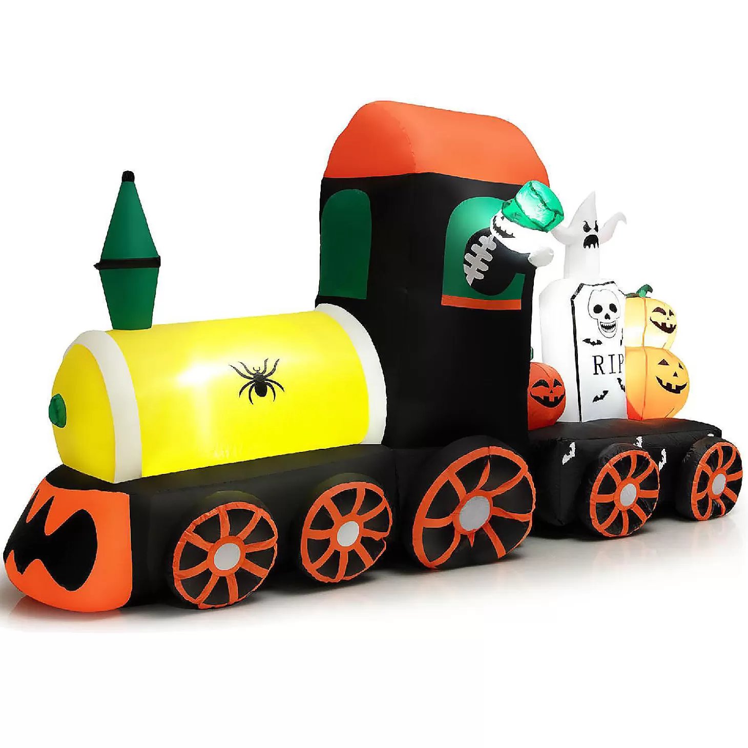 Store Costway 8Ft Long Halloween Inflatable Skeleton Ride On Train Led Lighted Halloween Decor Skulls & Skeletons
