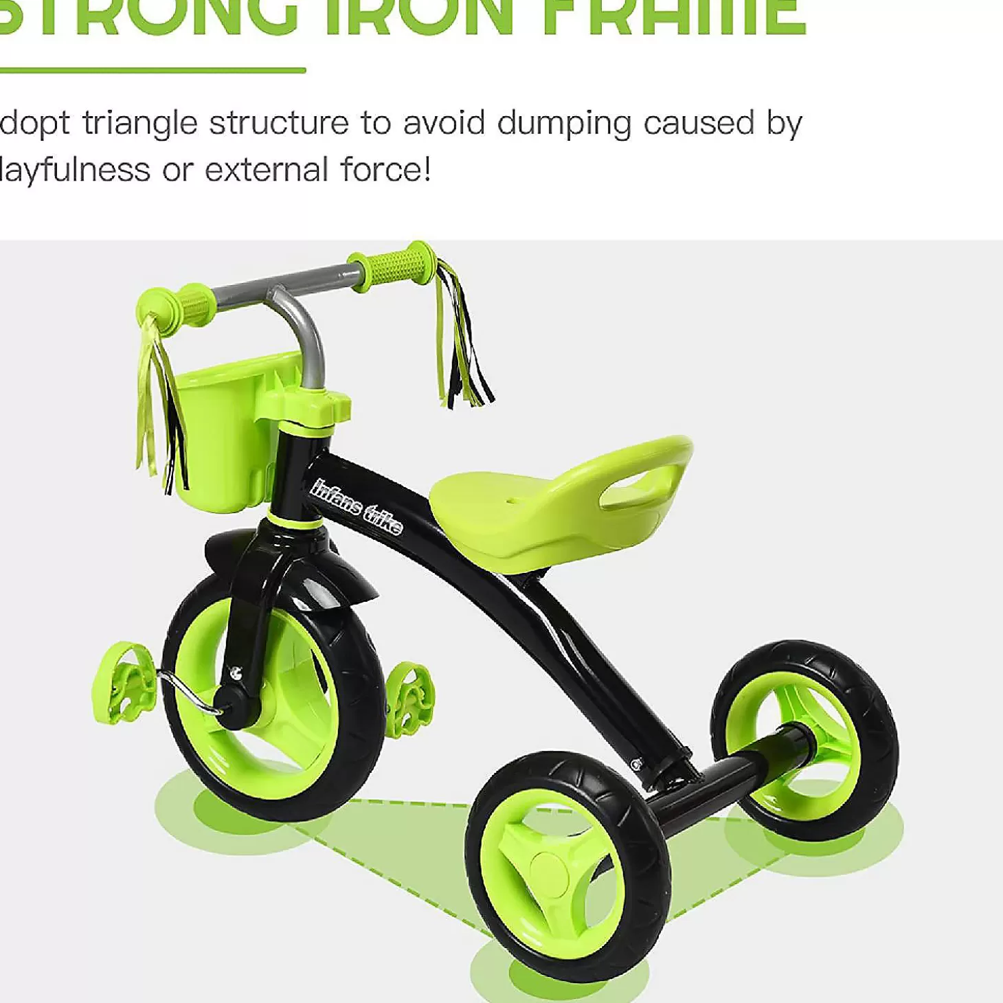 Best Costway Kids Tricycle Rider With Adjustable Seat Storage Basket Premium Quiet Wheels Non-Slip Handle Green Riding Toys