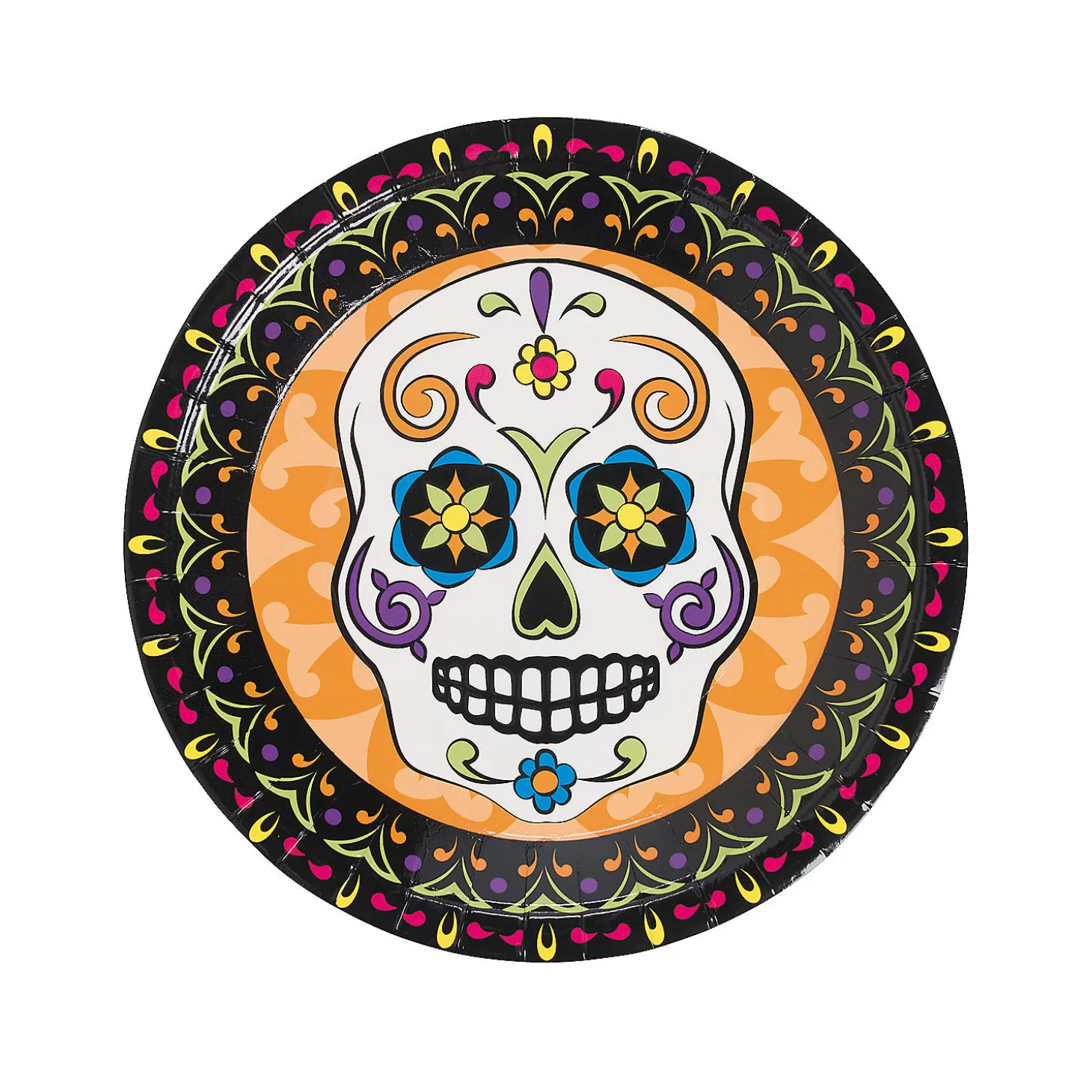 Discount Day Of The Dead Party Sugar Skull Paper Dinner Plates - 8 Ct. Tableware