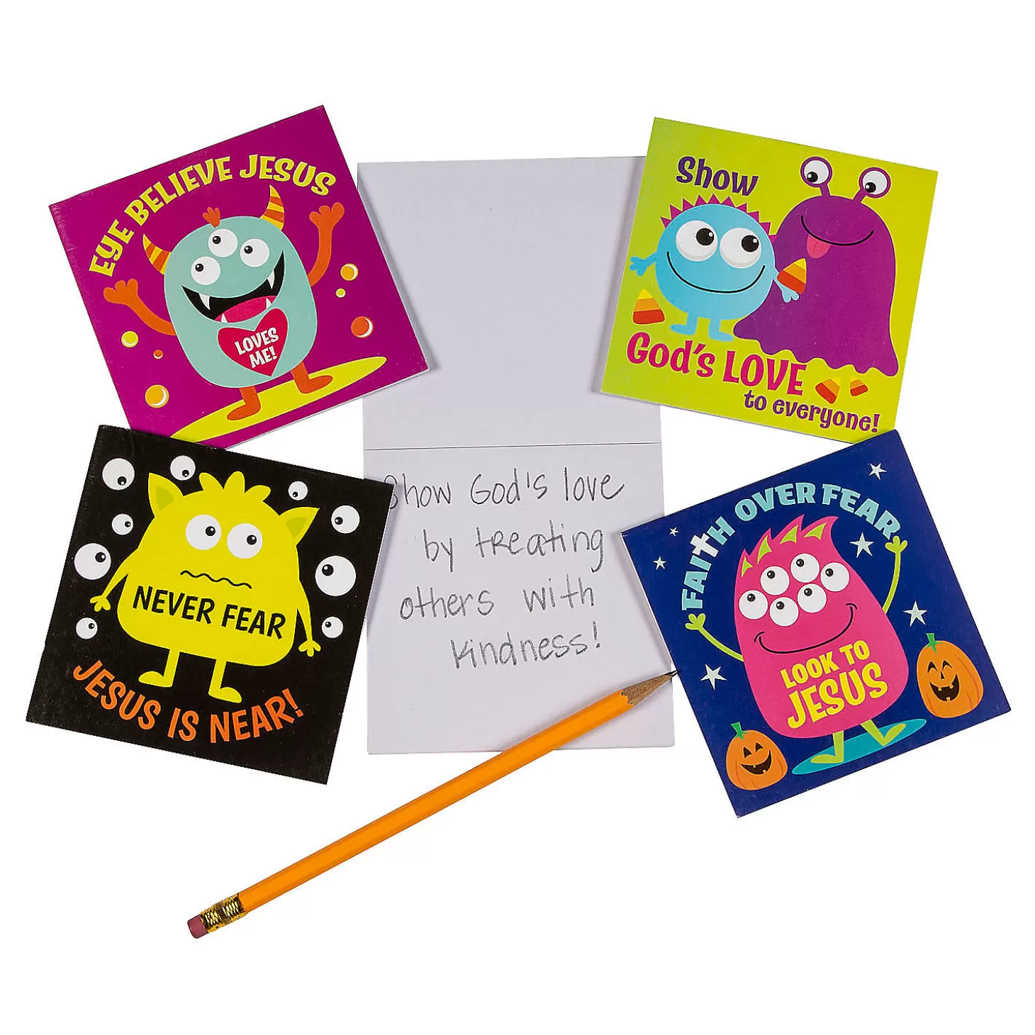 New Faith Monster Notepads - 24 Pc. Religious Halloween