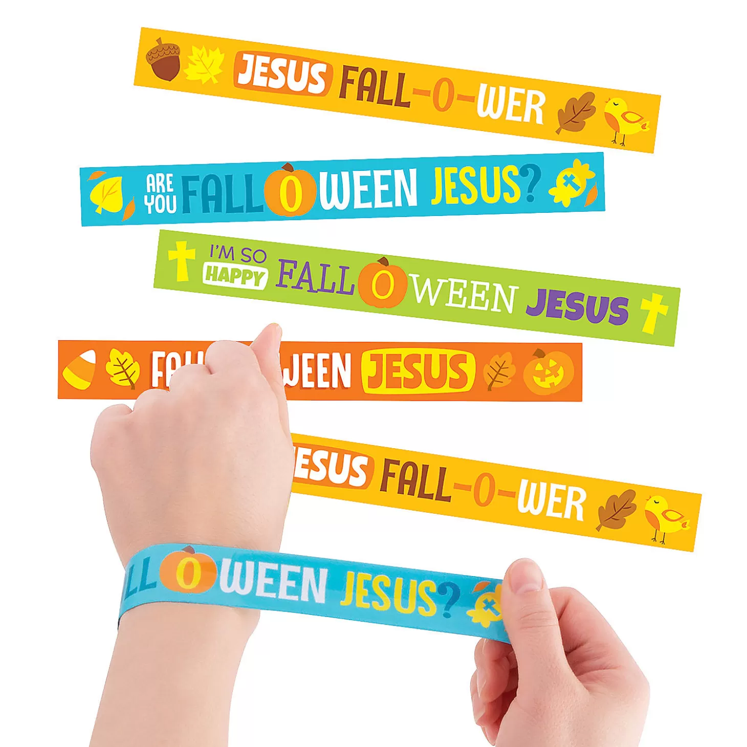 Fashion Fall-O-Ween Jesus Slap Bracelets - 12 Pc. Religious Halloween