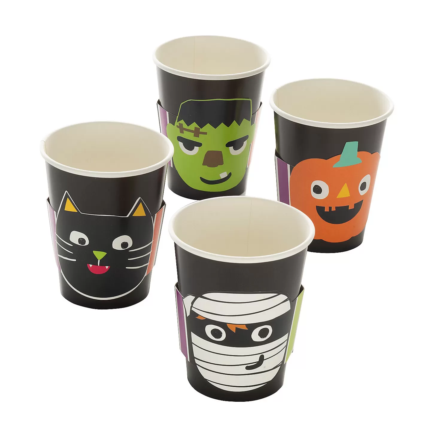 Hot Ghoul Gang Mummy, Cat, Pumpkin & Frankenstein Paper Cups - 8 Pc. Tableware