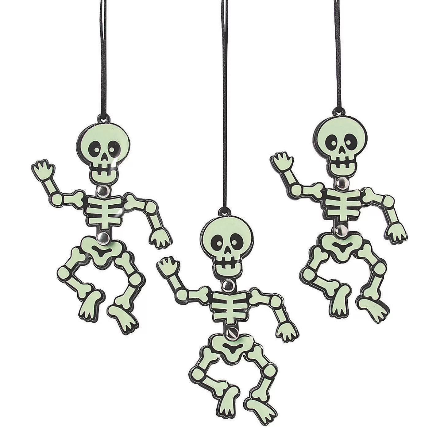 Hot Glow-In-The-Dark Dancing Skeleton Necklaces - 12 Pc. Halloween Apparel & Accessories