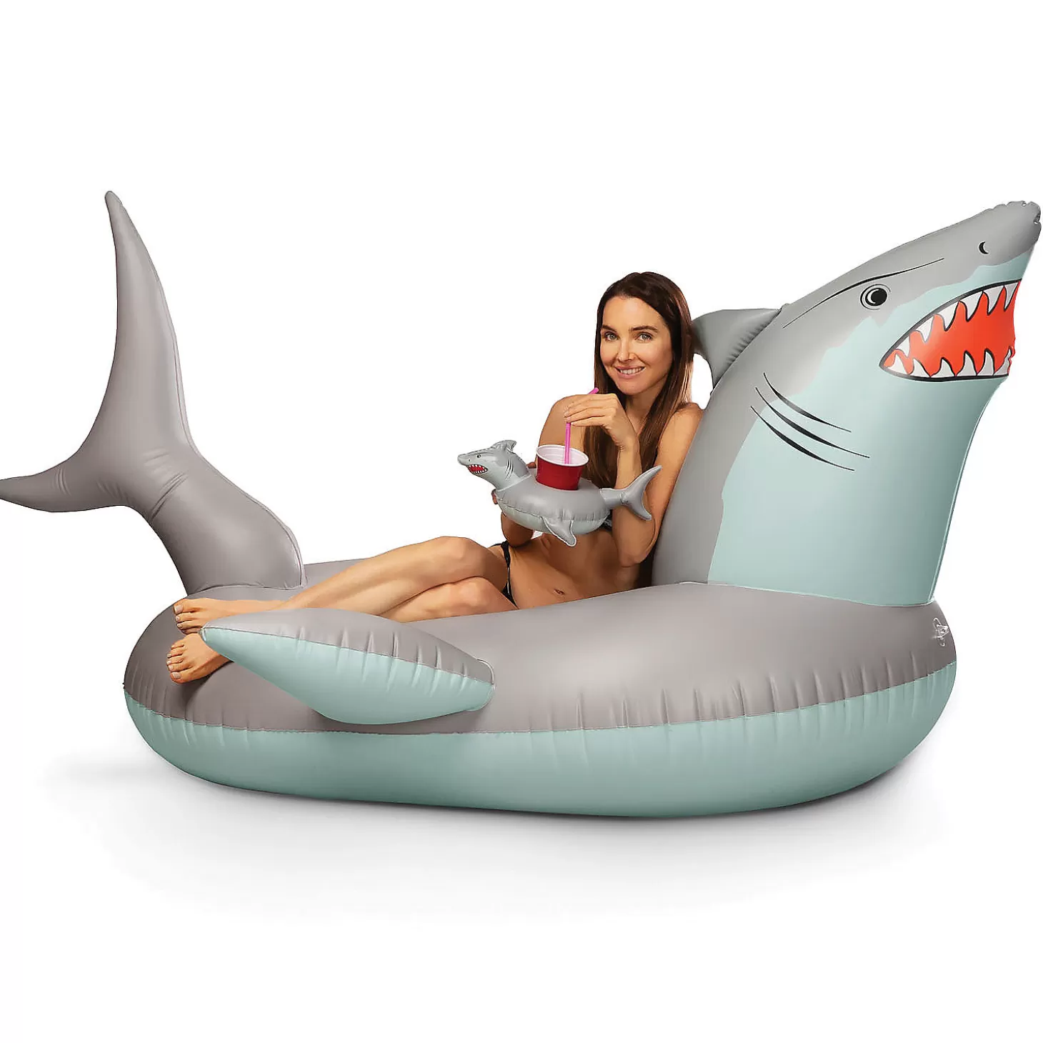 Clearance Gofloats Giant Inflatable Shark Pool Float With Shark Drink Float Water Toys