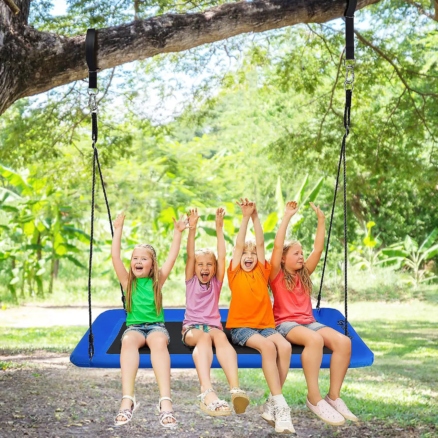 Best Sale Goplus 700Lb Giant 60'' Platform Tree Swing Outdoor W/ 2 Hanging Straps Blue Riding Toys