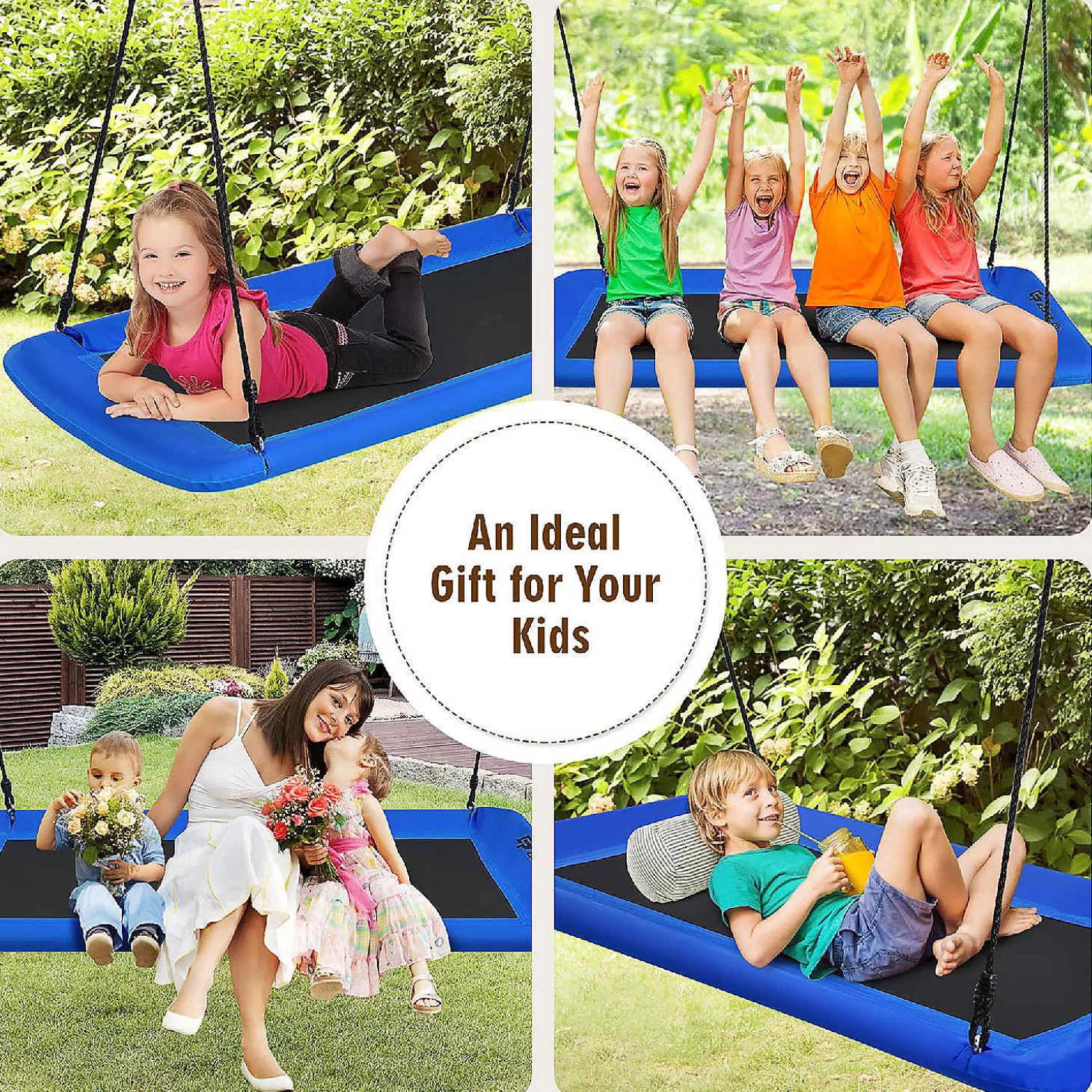 Best Sale Goplus 700Lb Giant 60'' Platform Tree Swing Outdoor W/ 2 Hanging Straps Blue Riding Toys