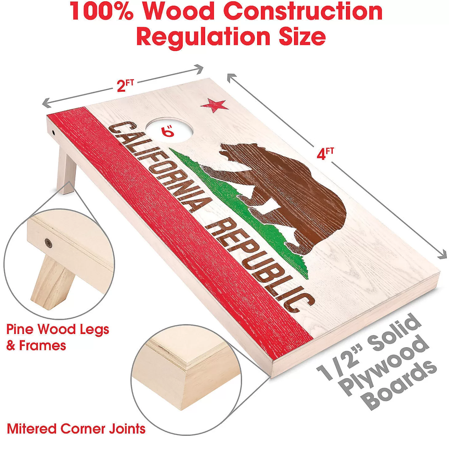 Fashion Gosports California Flag Regulation Size Wooden Cornhole Set Lawn Games