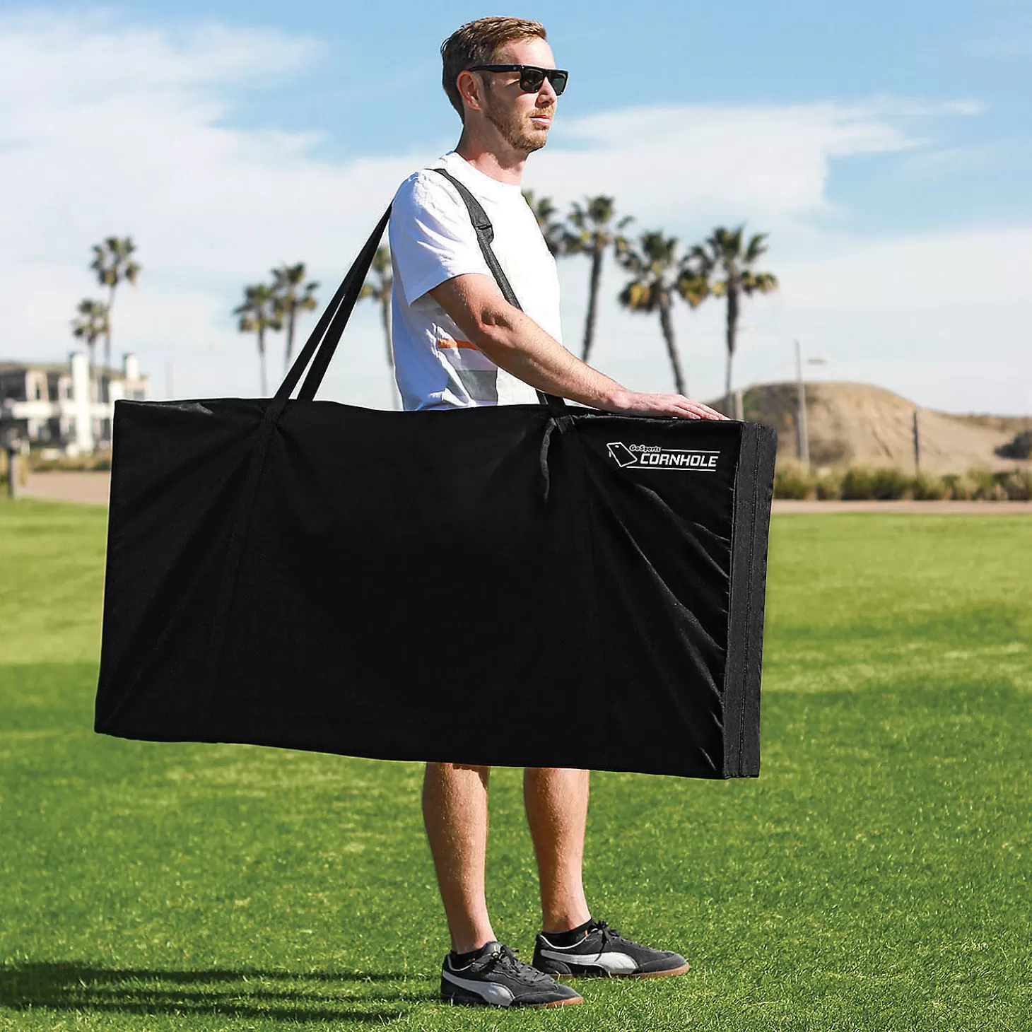 Clearance Gosports Regulation Size Wooden Cornhole Set With White Finish - Includes Carrying Case Lawn Games