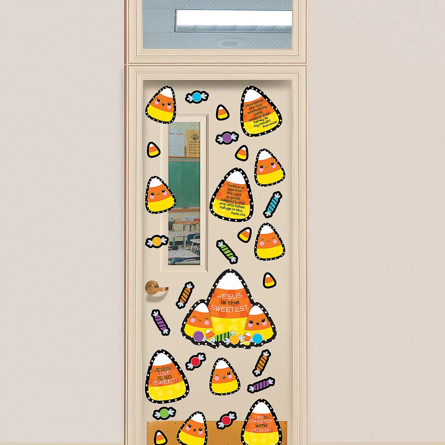 Discount Halloween Religious Candy Corn Door Decorating Kit- 4 Pc. Religious Halloween