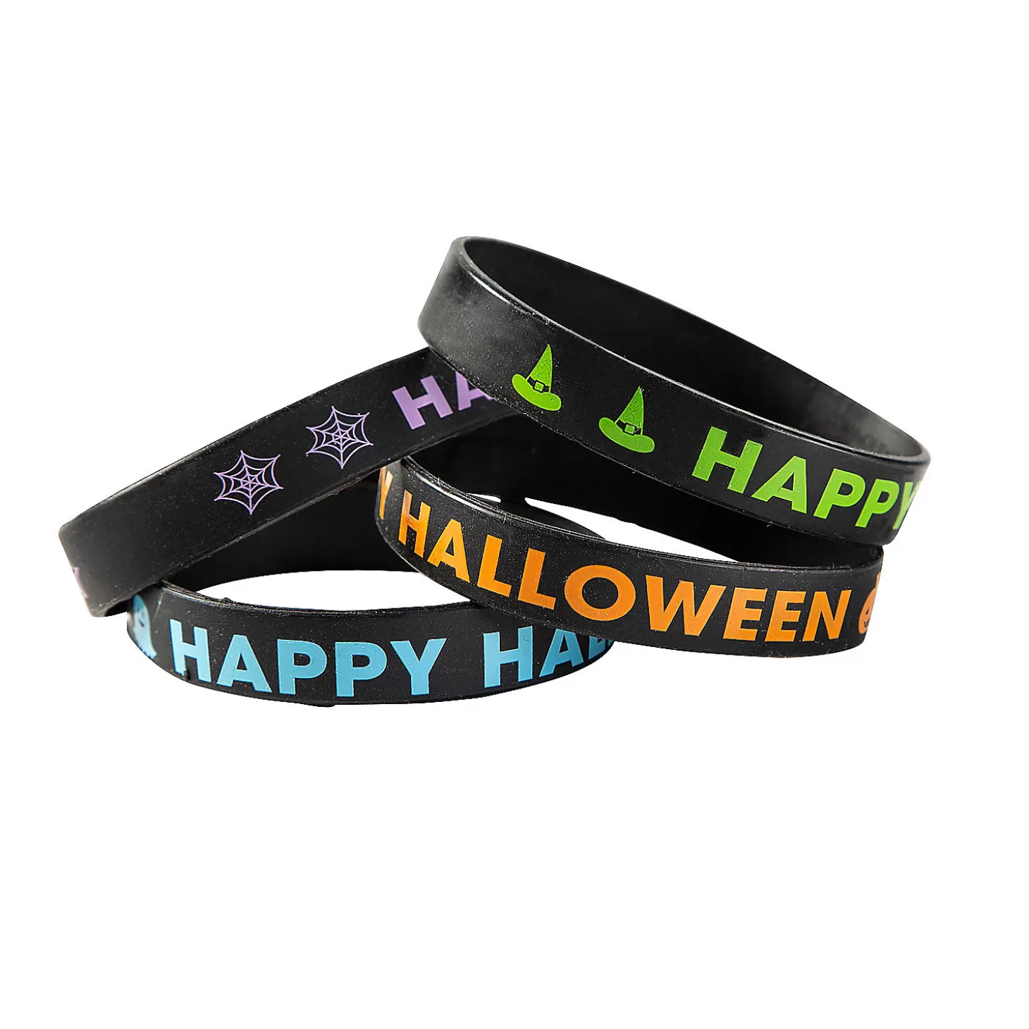 Flash Sale Happy Halloween Black Silicone Bracelets - 24 Pc. Halloween Apparel & Accessories