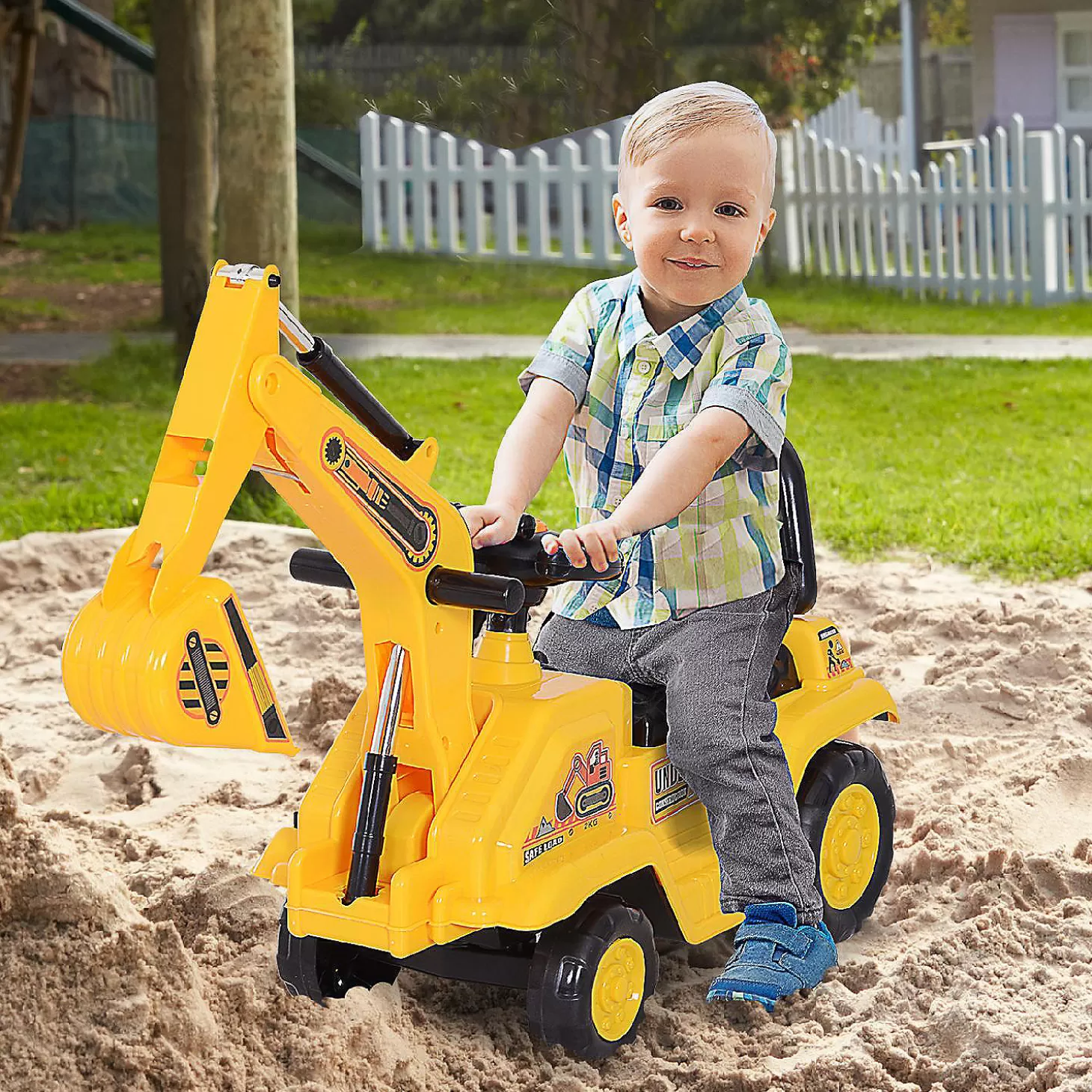 New Homcom No Power 3 In 1 Ride On Excavator Digger Construction Truck Riding Toys
