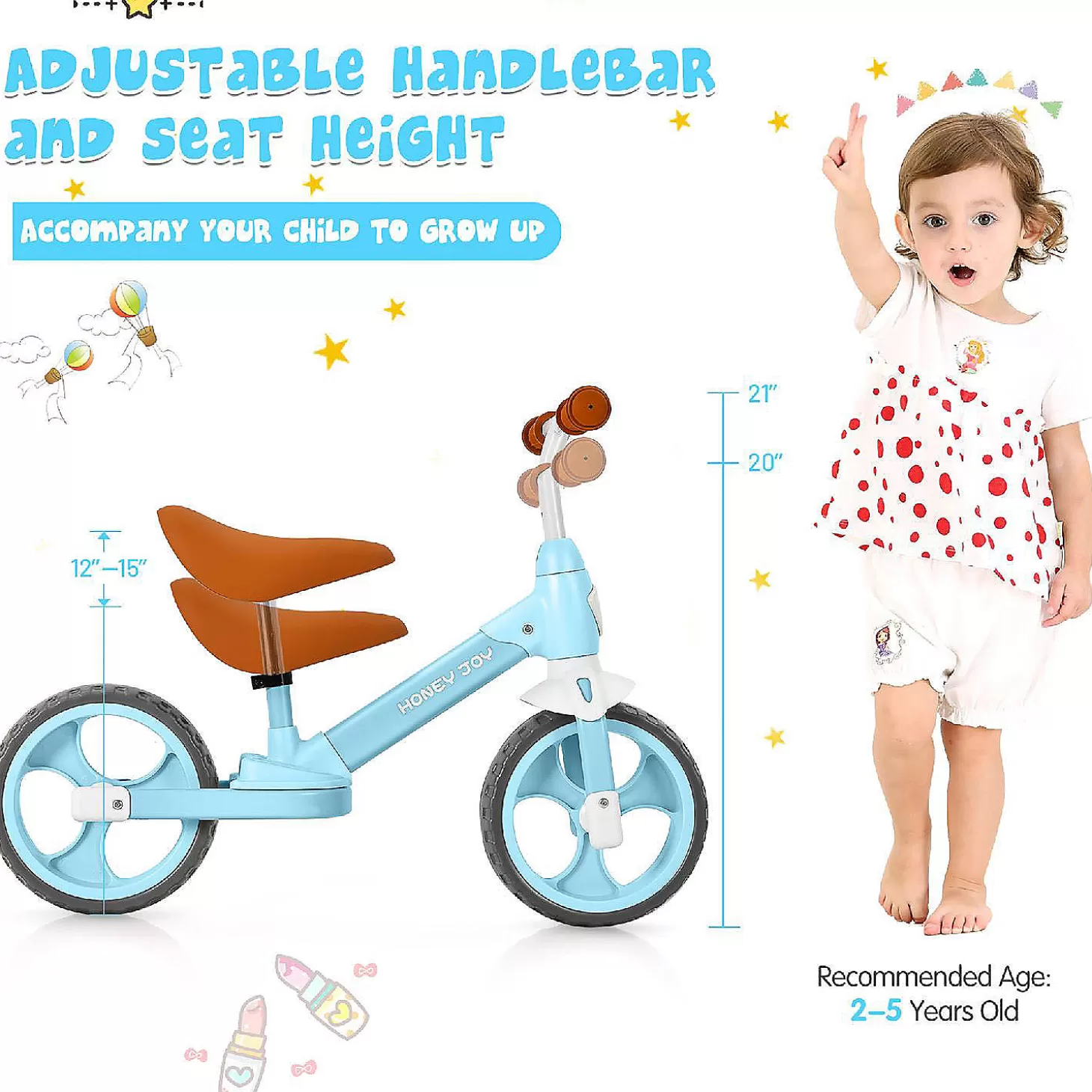 Outlet Honey Joy Toddler Balance Bike W/ Feet Rests For 2-5 Yr Blue Riding Toys