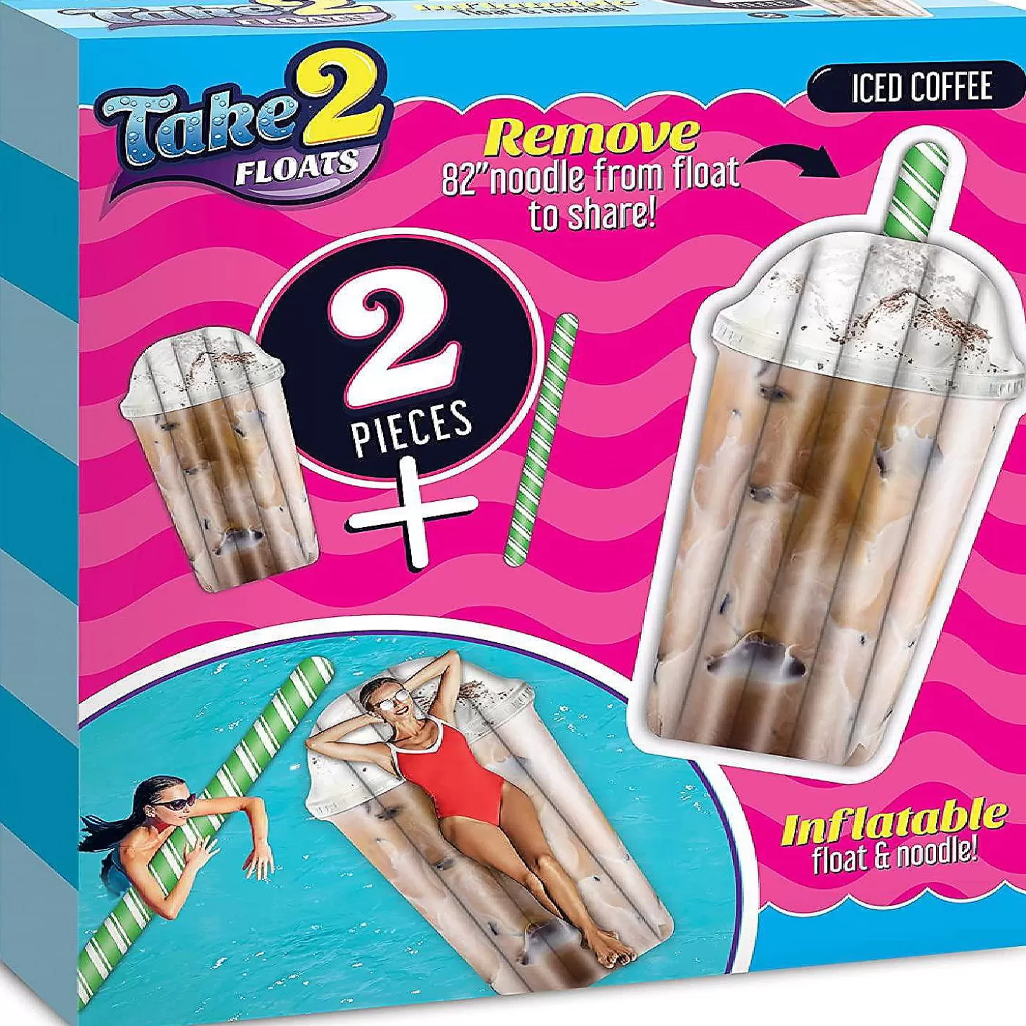 Discount Iced Coffee Water Float & Noodle 2-In-1 Pool Blow Up Inflatable Raft Mighty Mojo Water Toys