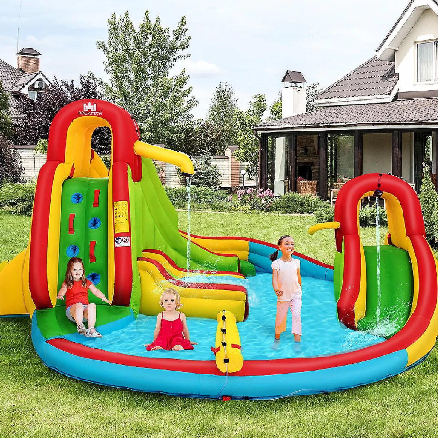 Outlet Inflatable Kids Water Slide Park With Climbing Wall Water Cannon And Splash Pool Water Toys