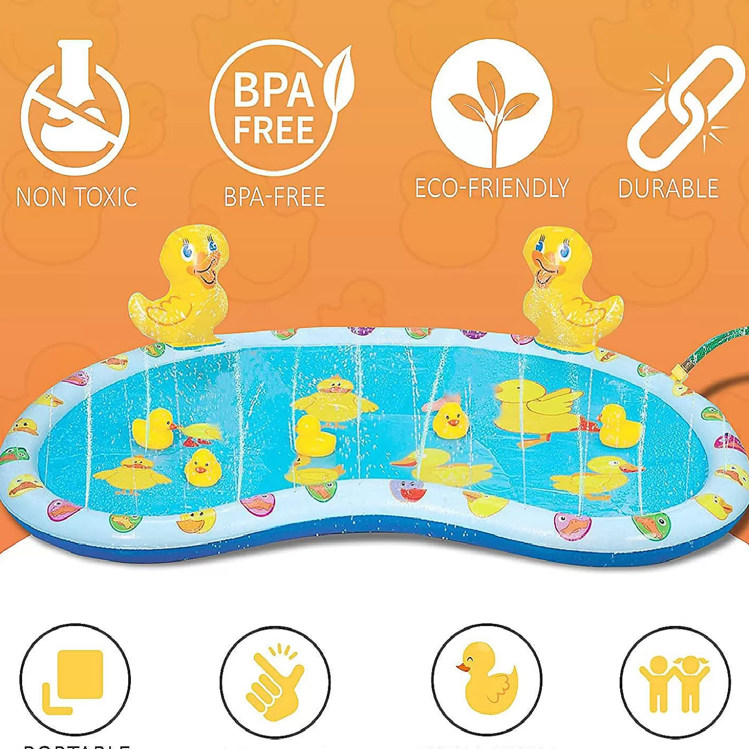 Hot Kovot Inflatable Duck Baby Splash Pool Mat Sprinkler With 4 Rubber Duckies That Squeak 54 Inch Water Toys