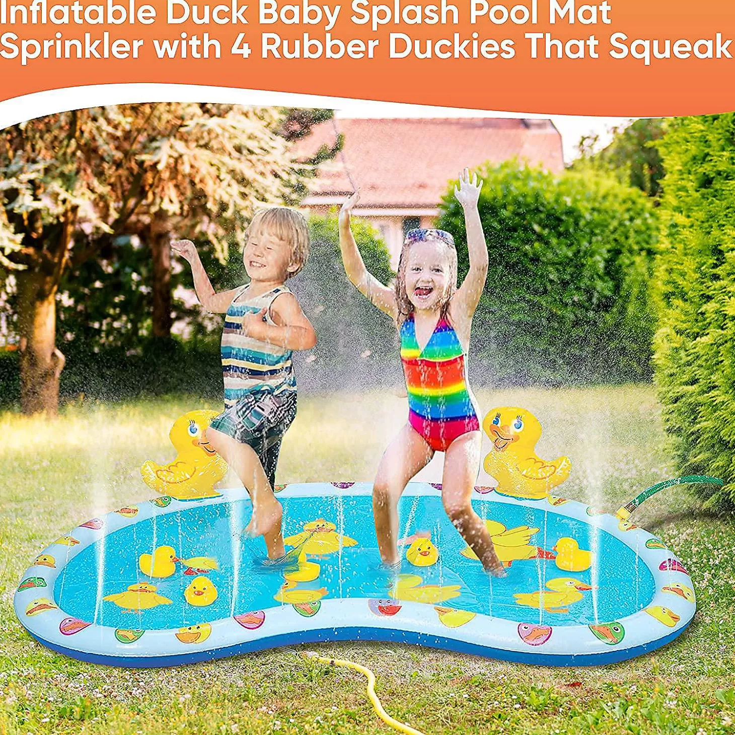 Hot Kovot Inflatable Duck Baby Splash Pool Mat Sprinkler With 4 Rubber Duckies That Squeak 54 Inch Water Toys