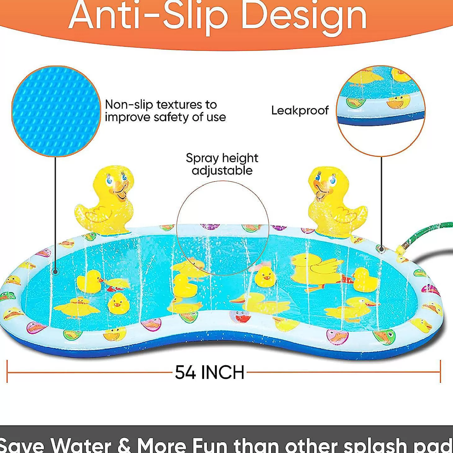 Hot Kovot Inflatable Duck Baby Splash Pool Mat Sprinkler With 4 Rubber Duckies That Squeak 54 Inch Water Toys