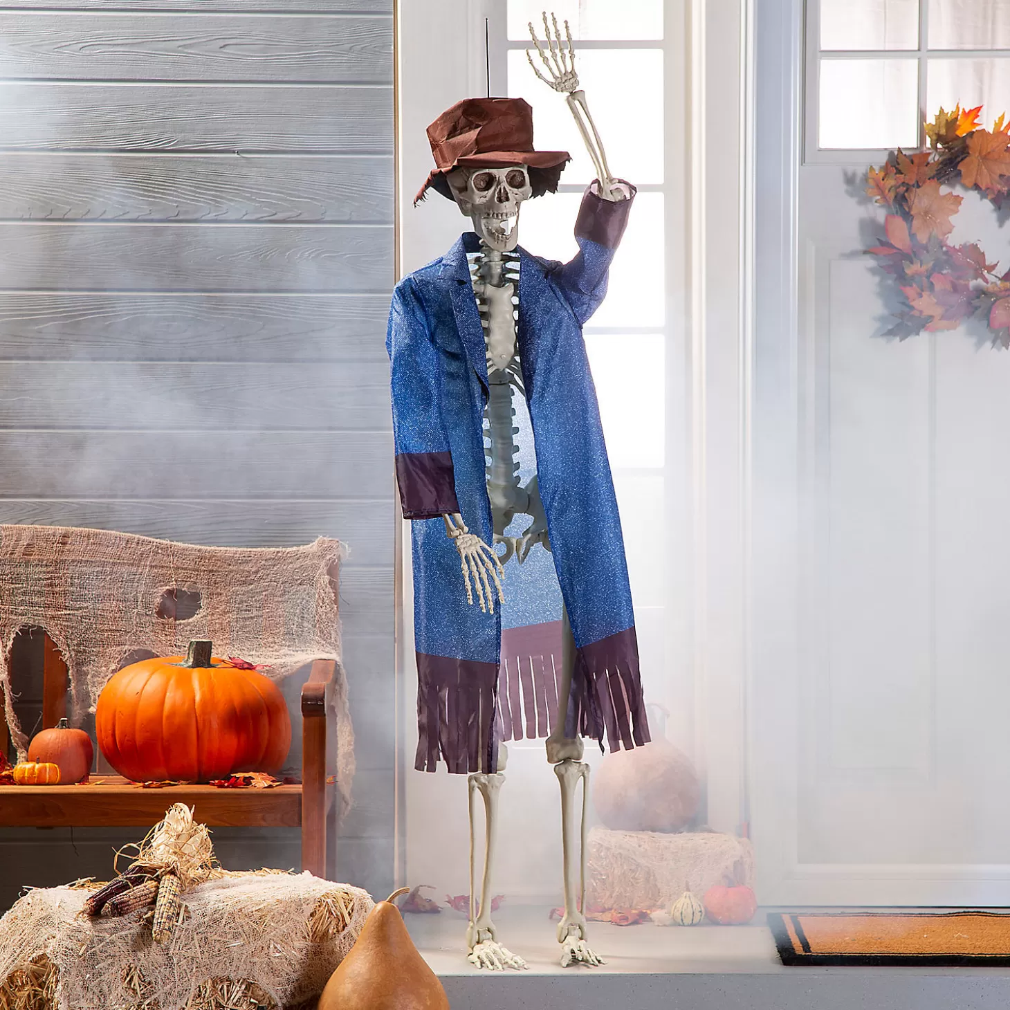 Shop Life-Size Posable Skeleton With Scarecrow Outfit Kit - 3 Pc. Skulls & Skeletons