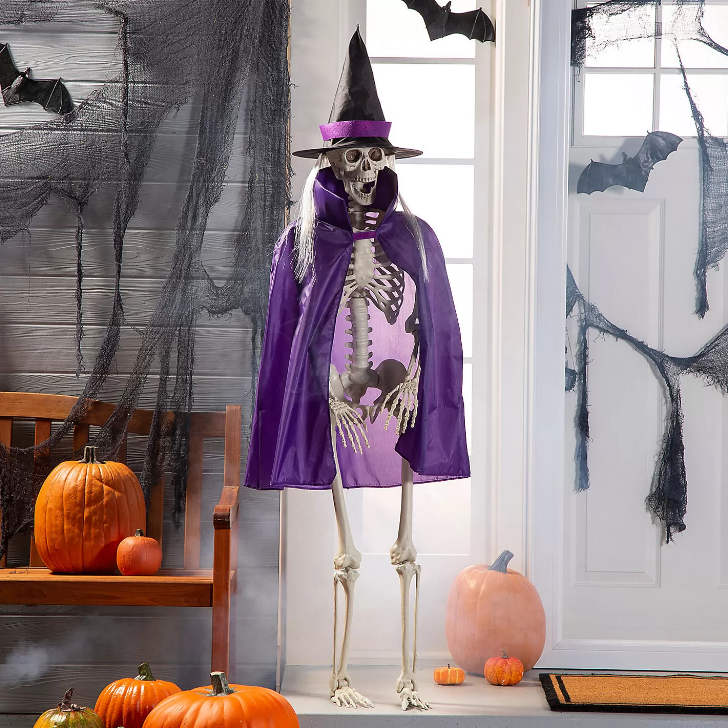 Cheap Life-Size Posable Skeleton With Witch Outfit Kit - 3 Pc. Halloween Fun Kits