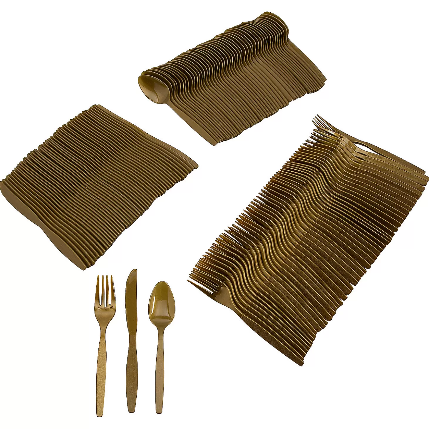 Sale Metallic Gold Rolled Cutlery Kit For 100 Guests Bulk Halloween Supplies