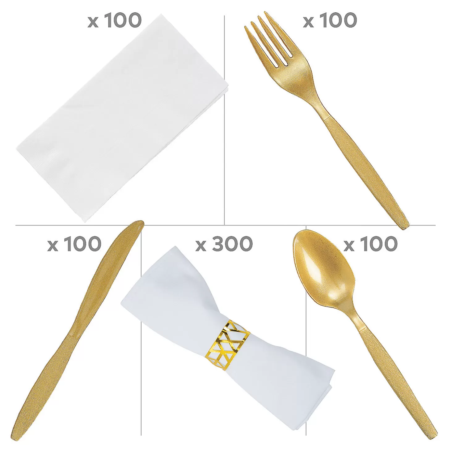 Store Metallic Gold Rolled Cutlery Kit For 100 Guests Tableware