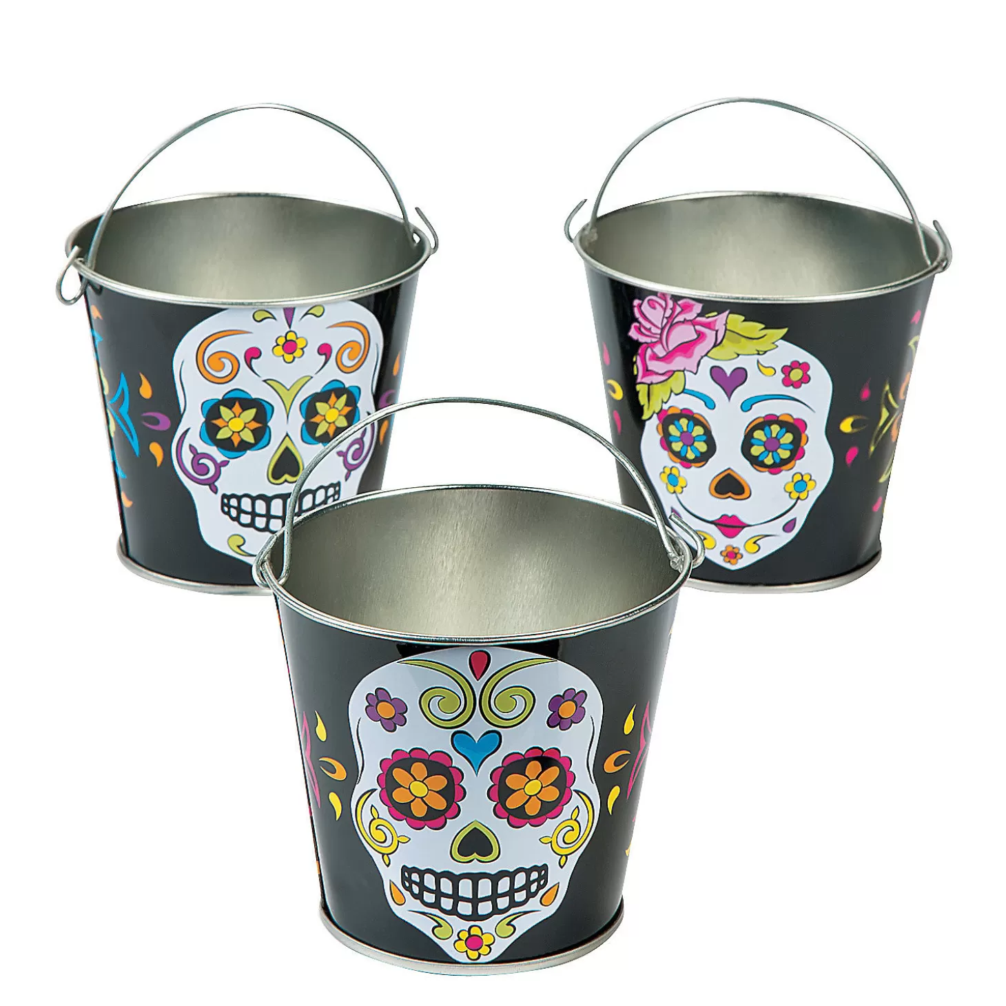 Flash Sale Mini Neon Day Of The Dead Pails - 12 Pc. Halloween Candy