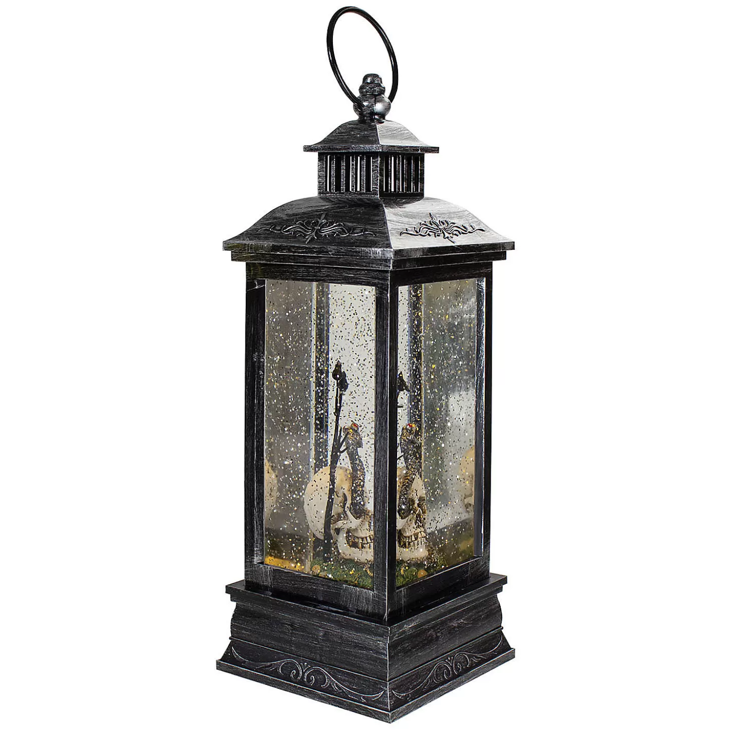 Discount Northlight 11" Black And Brushed Silver Led Skull Head Halloween Snow Globe Lantern Skulls & Skeletons