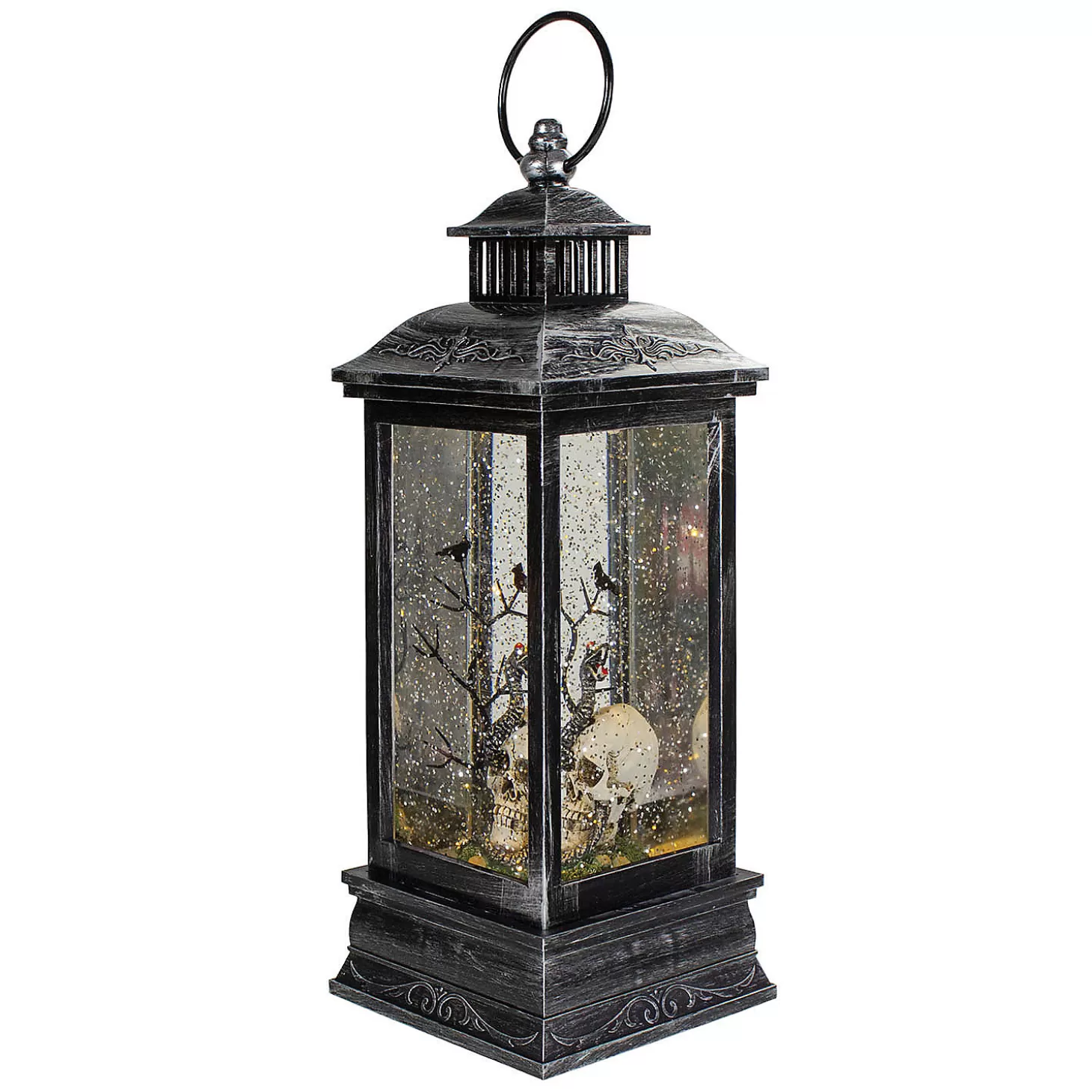 Discount Northlight 11" Black And Brushed Silver Led Skull Head Halloween Snow Globe Lantern Skulls & Skeletons