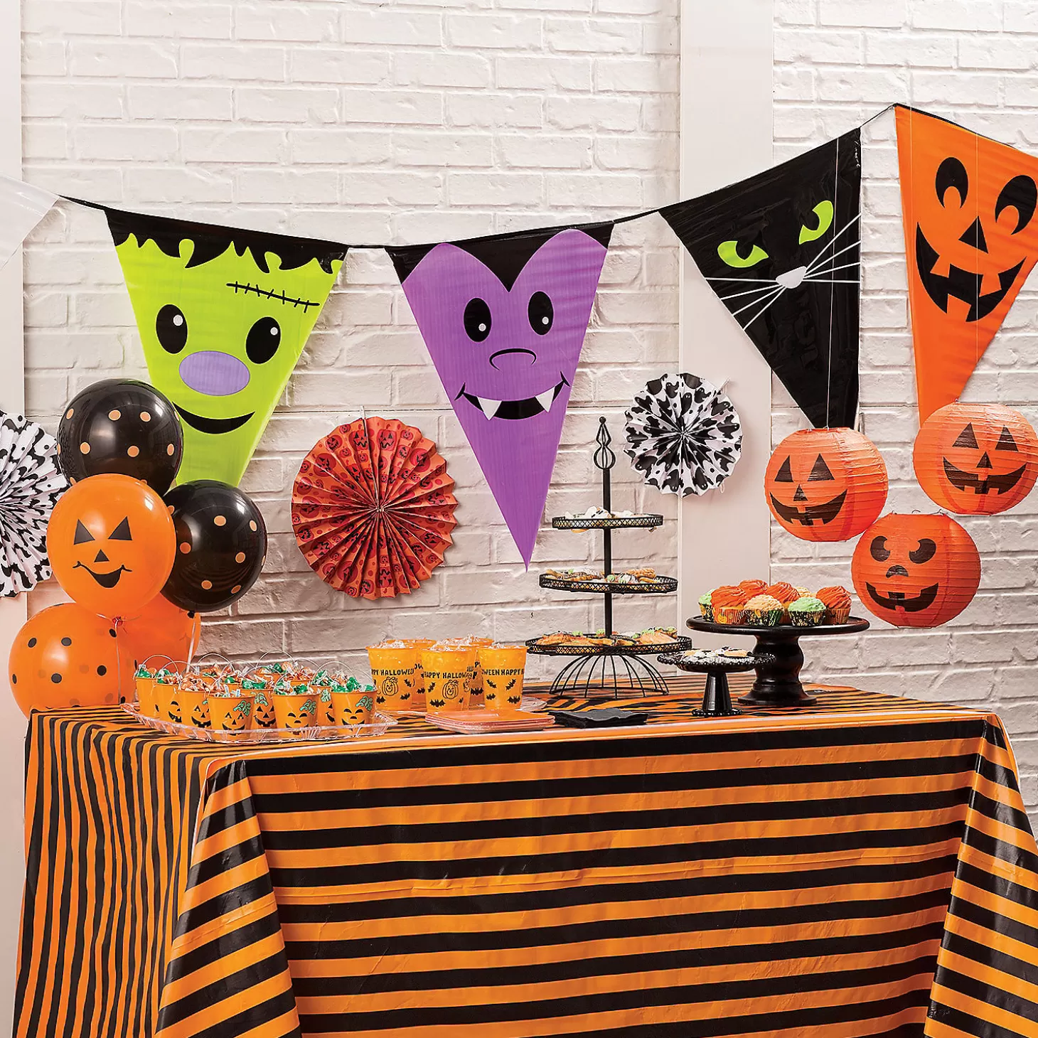 New Orange & Black Striped Halloween Plastic Tablecloth Roll Tableware