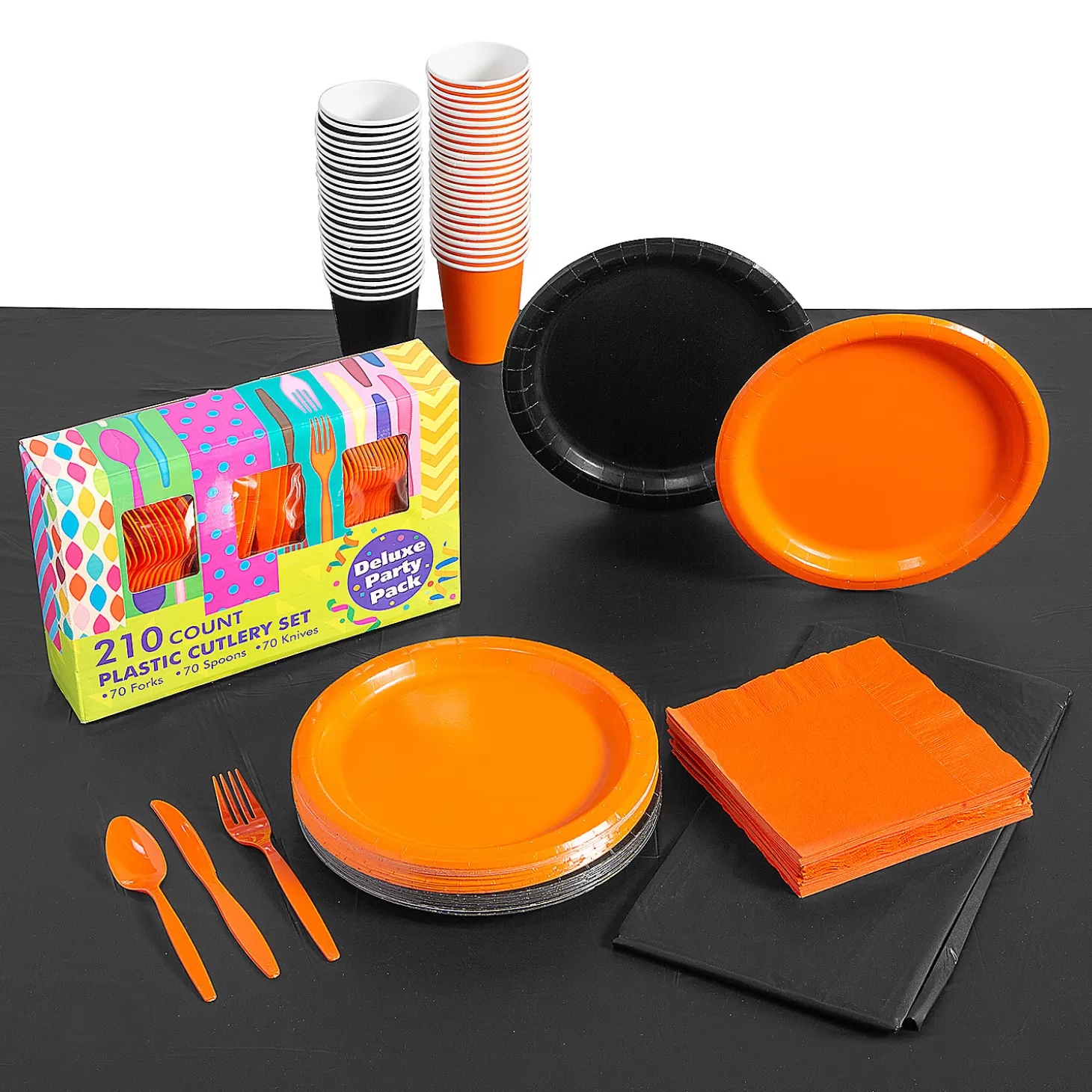 Shop Orange & Black Tableware Kit For 48 Halloween Fun Kits