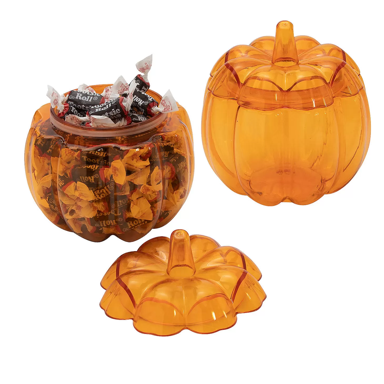 Hot Orange Pumpkin Plastic Favor Containers - 12 Pc. Halloween Bags