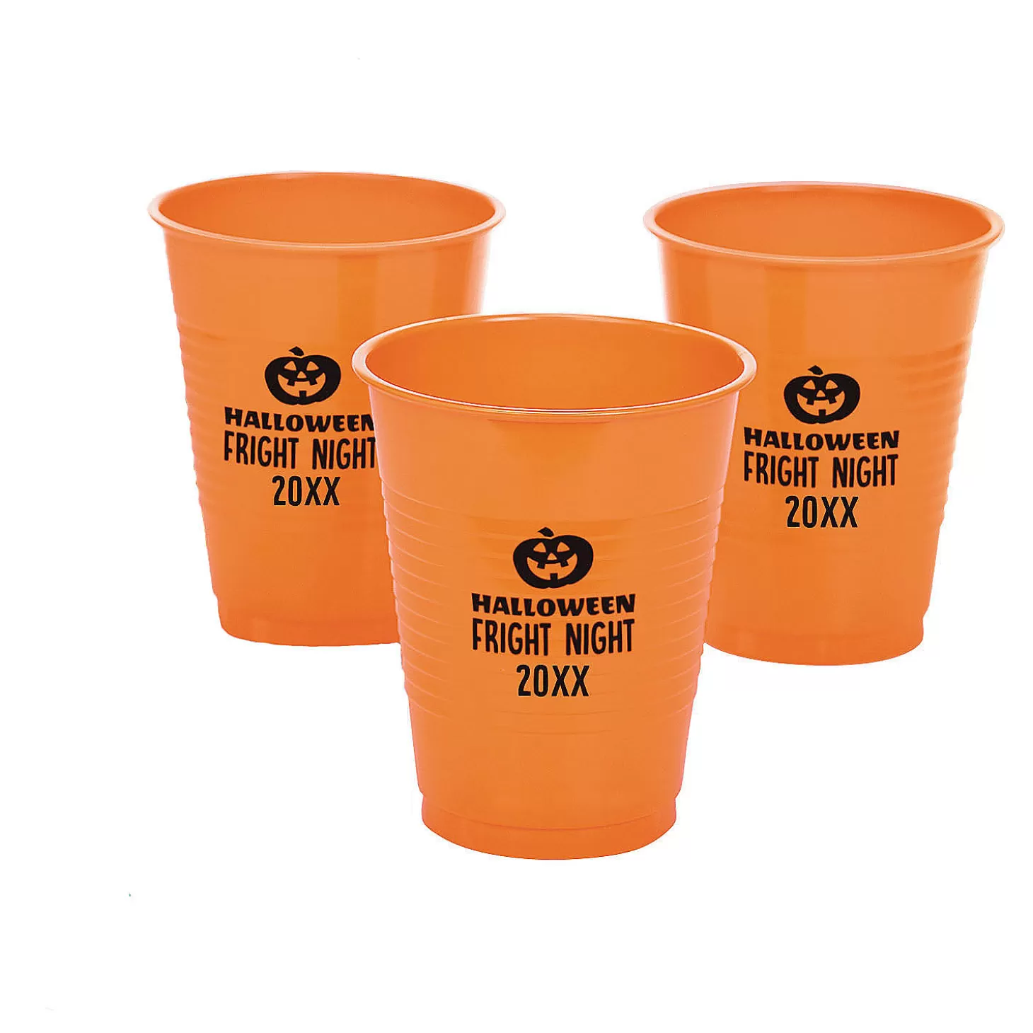 Clearance Personalized Halloween Jack-O'-Lantern Solid Color Plastic Cups - 40 Pc. Personalized Halloween Supplies